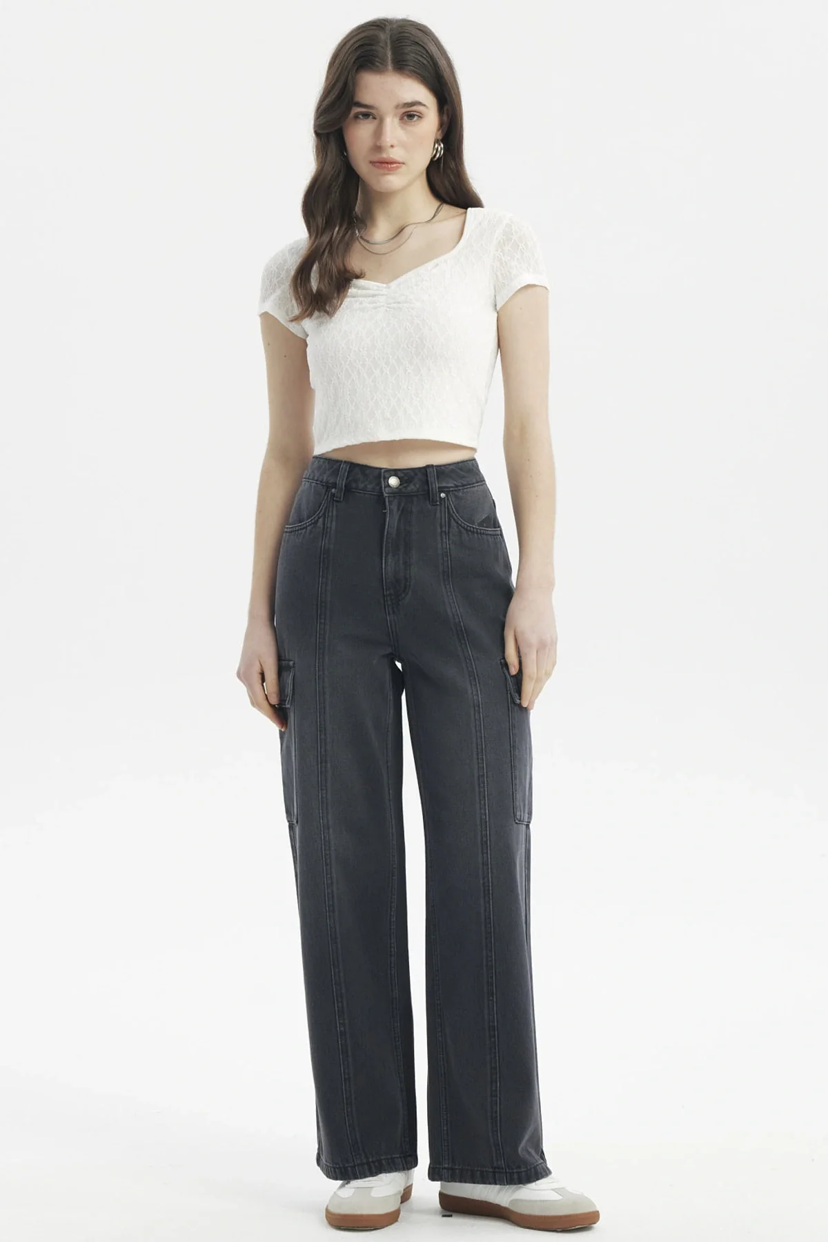 Jeans Mujer Moda Baggy Cargo Negro - Image 4