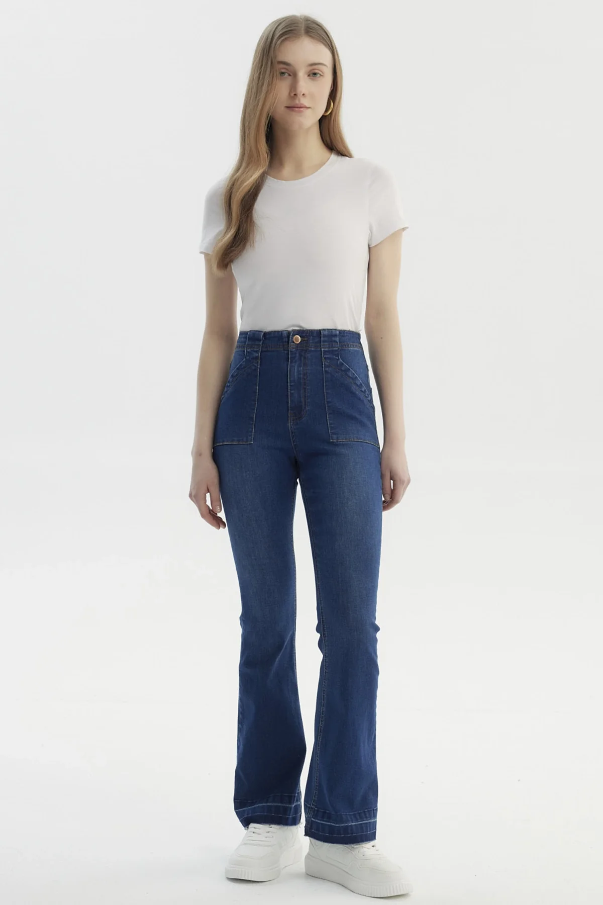 Jeans Mujer Moda Flare Azul Oscuro - Image 4