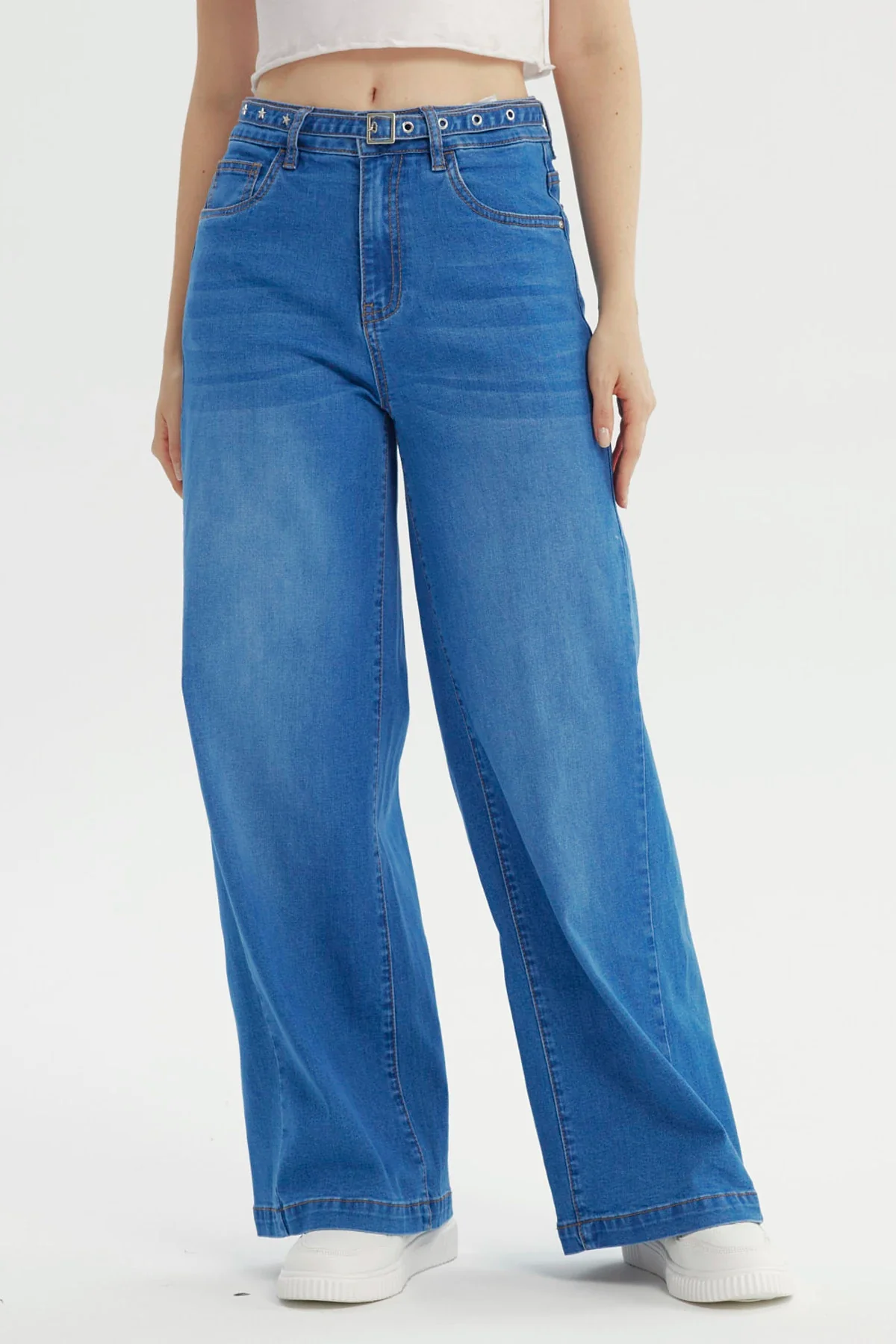 Jeans Mujer Moda Wide Leg Azul
