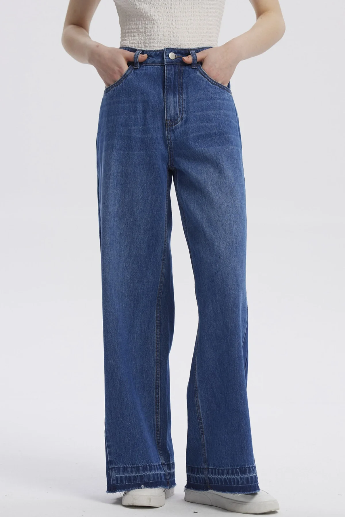 Jeans Mujer Moda Wide Leg Azul Oscuro