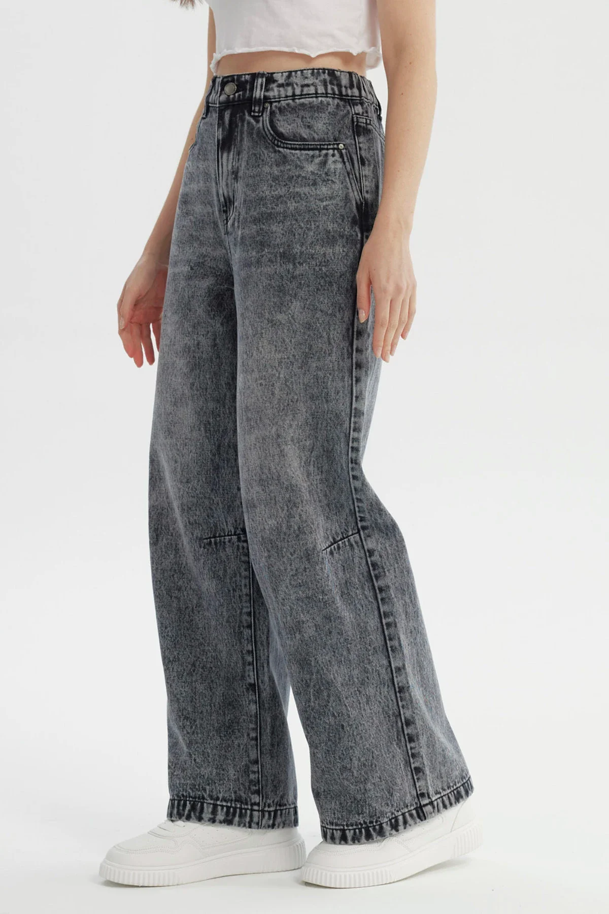 Jeans Mujer Moda Wide Leg Gris - Image 2