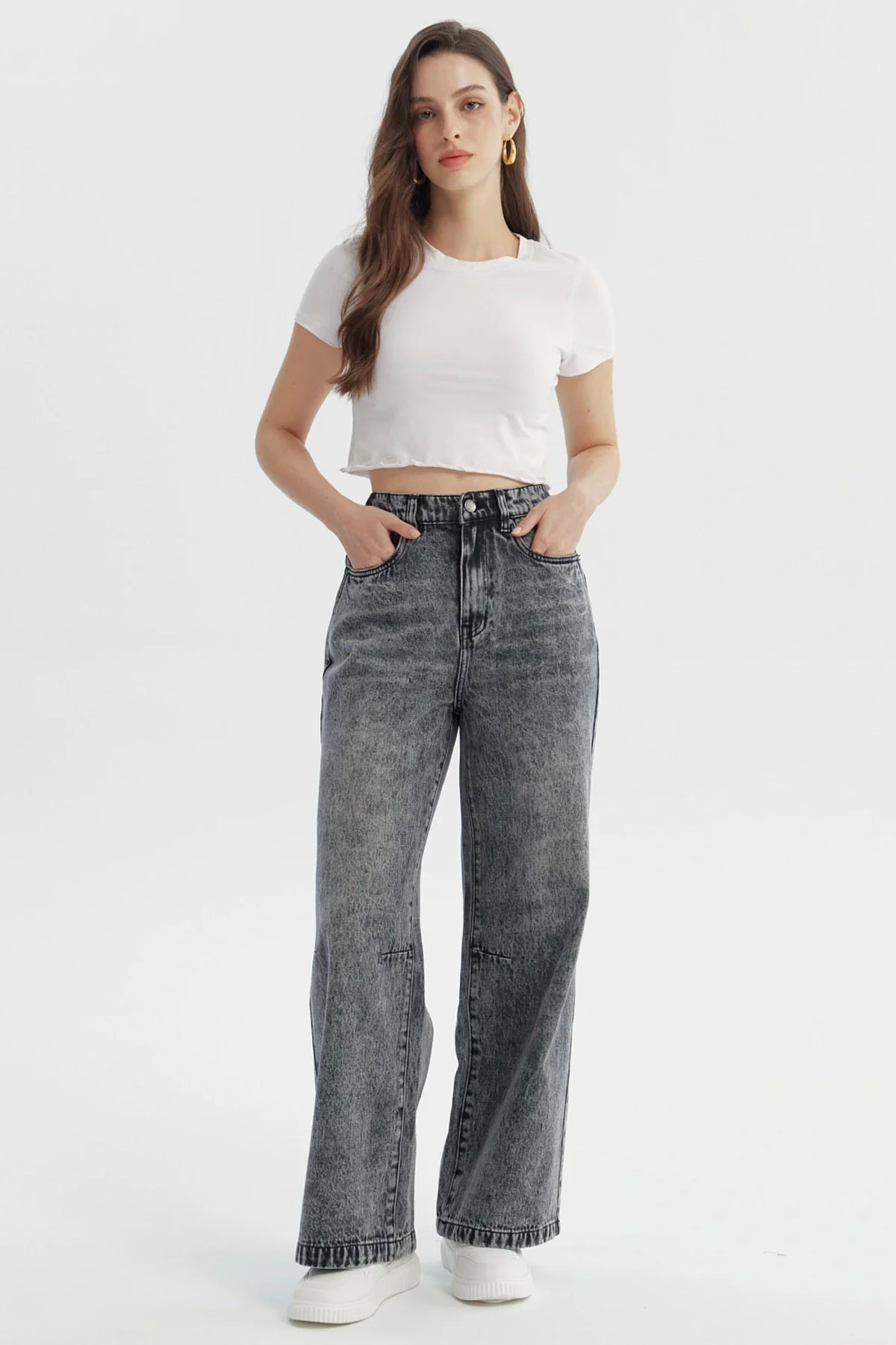 Jeans Mujer Moda Wide Leg Gris - Image 4
