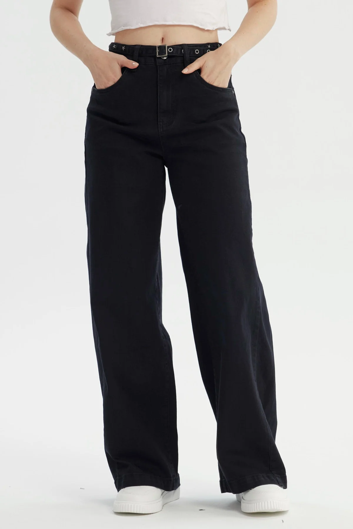 Jeans Mujer Moda Wide Leg Negro