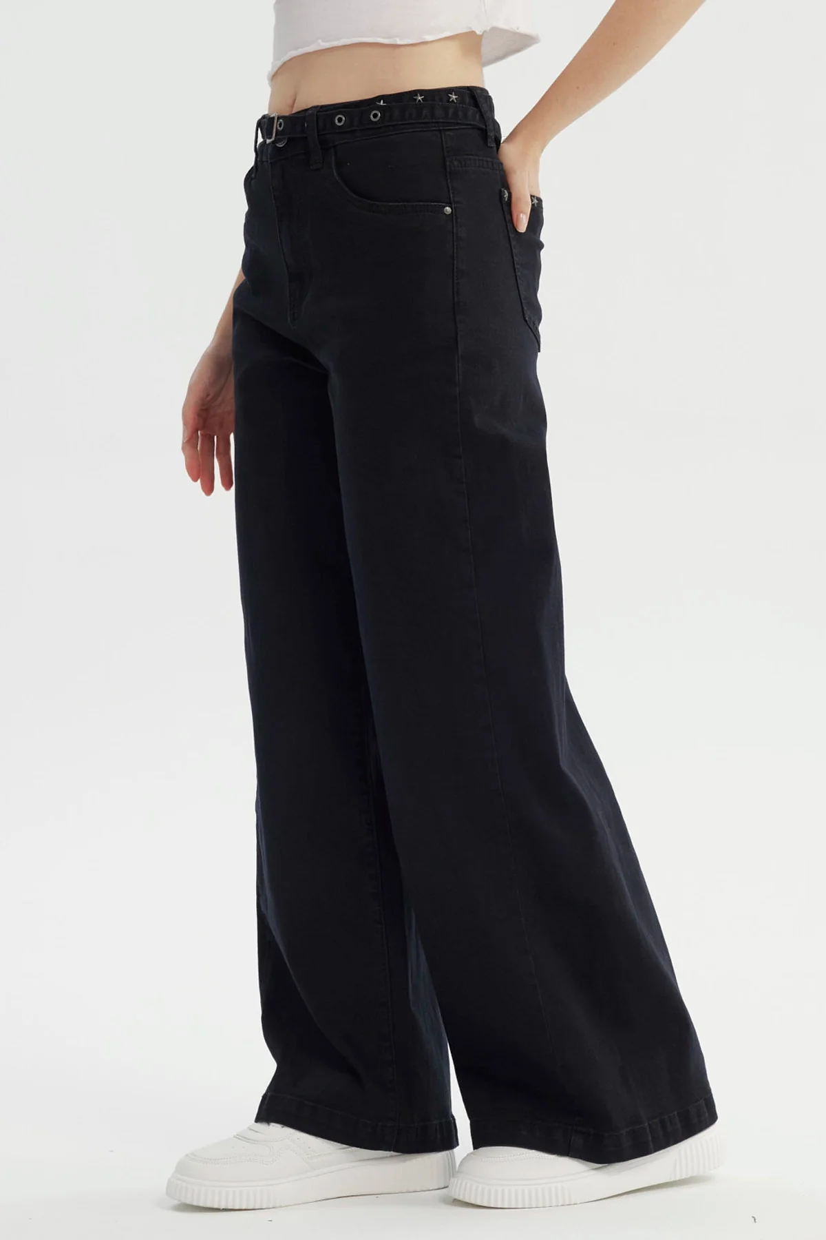 Jeans Mujer Moda Wide Leg Negro - Image 2