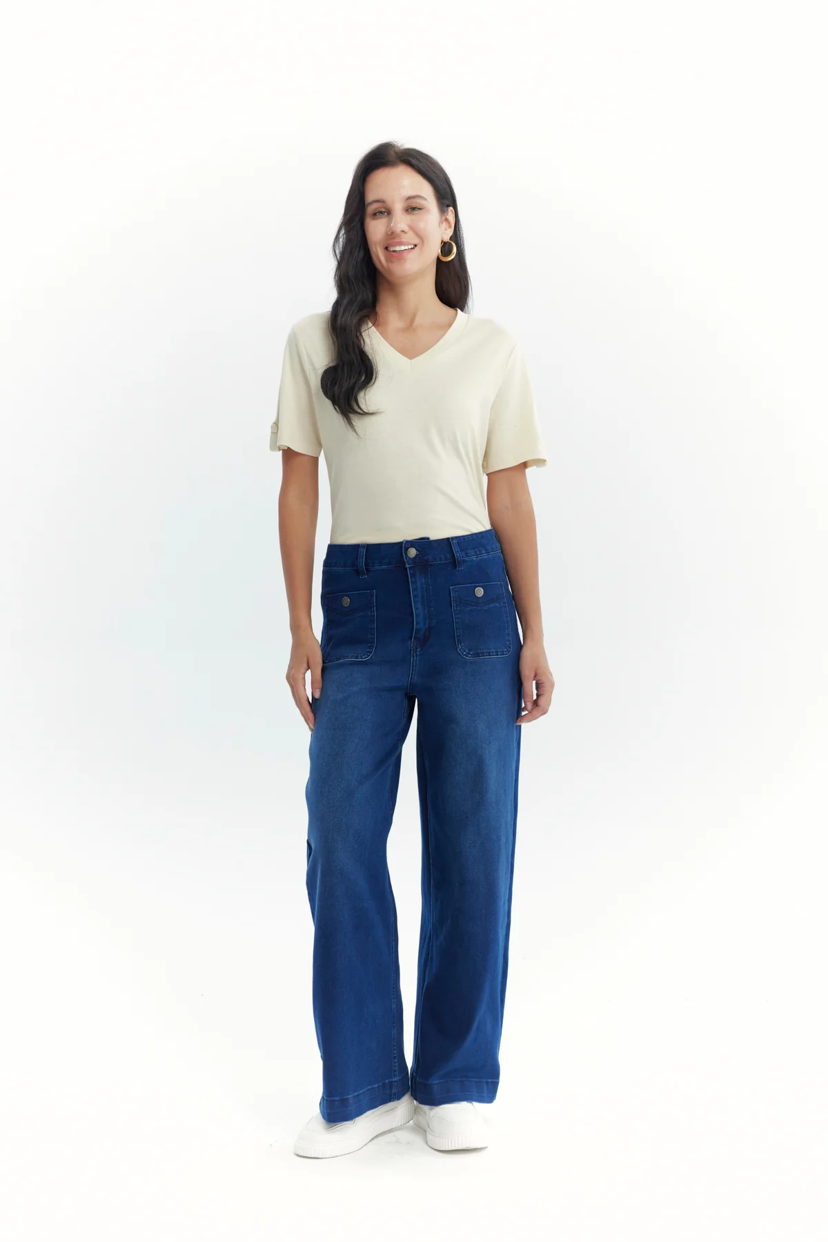 Jeans Mujer Wide Leg Azul Oscuro - Image 4