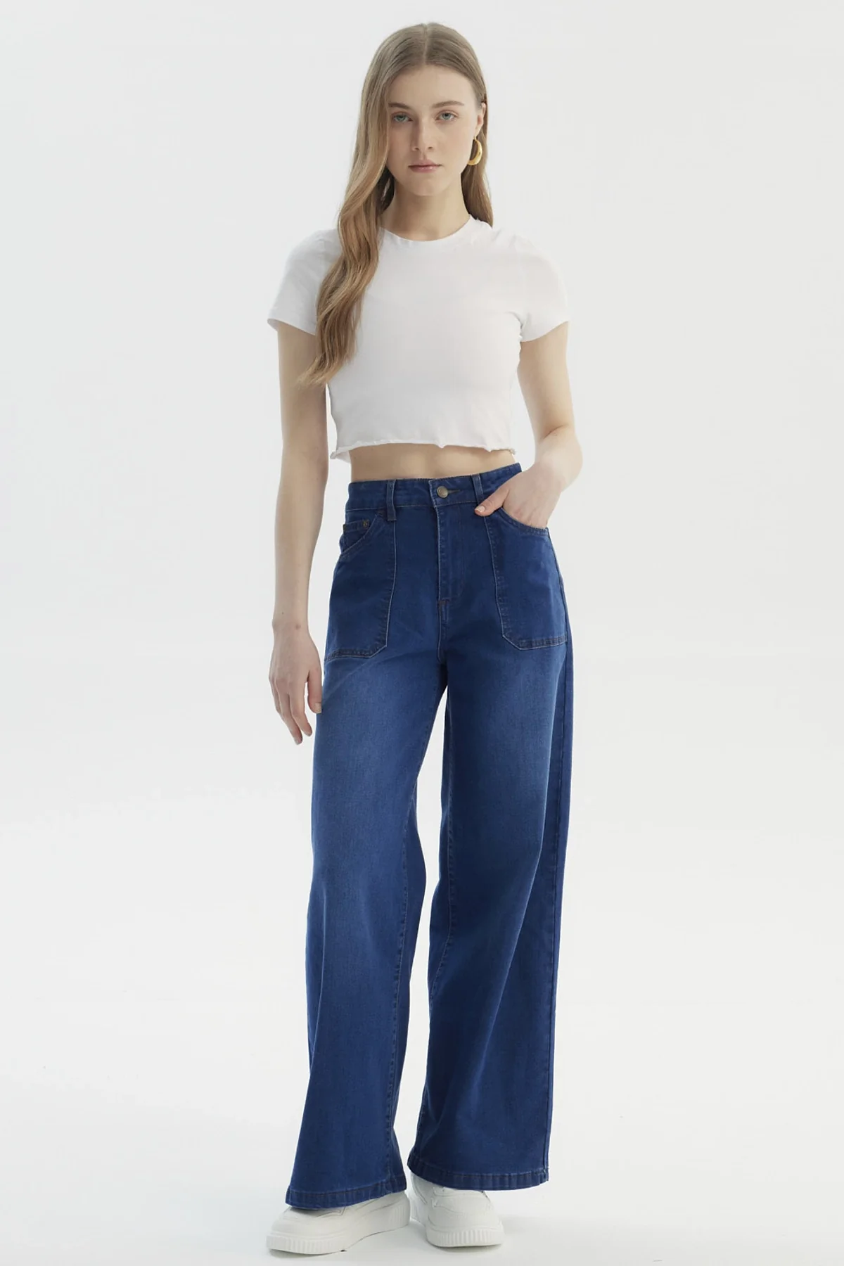 Jeans Mujer Wide Leg Azul Oscuro - Image 4