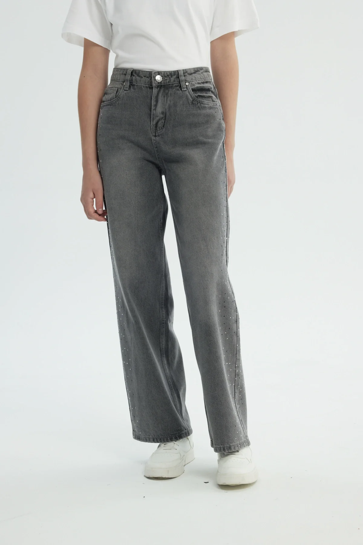 Jeans Niña Wide Leg Gris