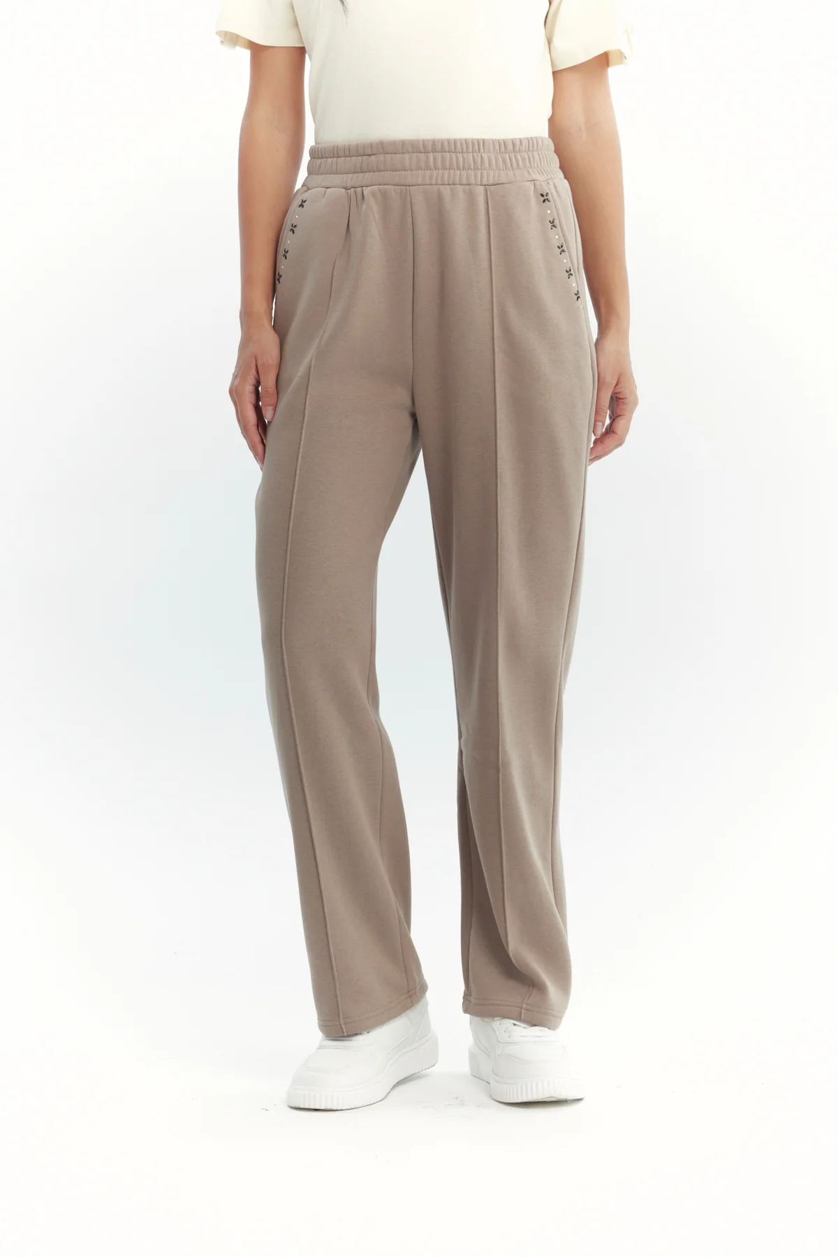 Pantalón Buzo Mujer Calce Recto Beige