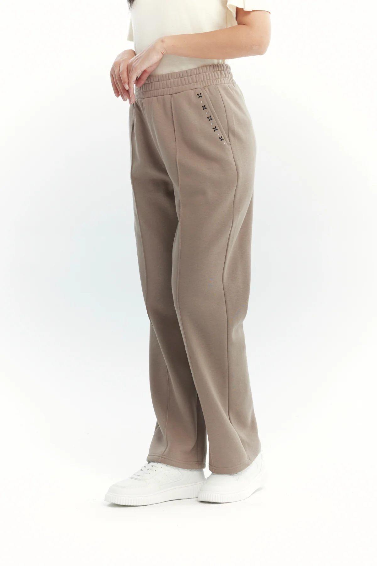 Pantalón Buzo Mujer Calce Recto Beige - Image 2