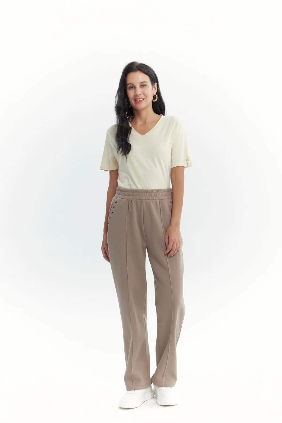 Pantalón Buzo Mujer Calce Recto Beige - Image 4