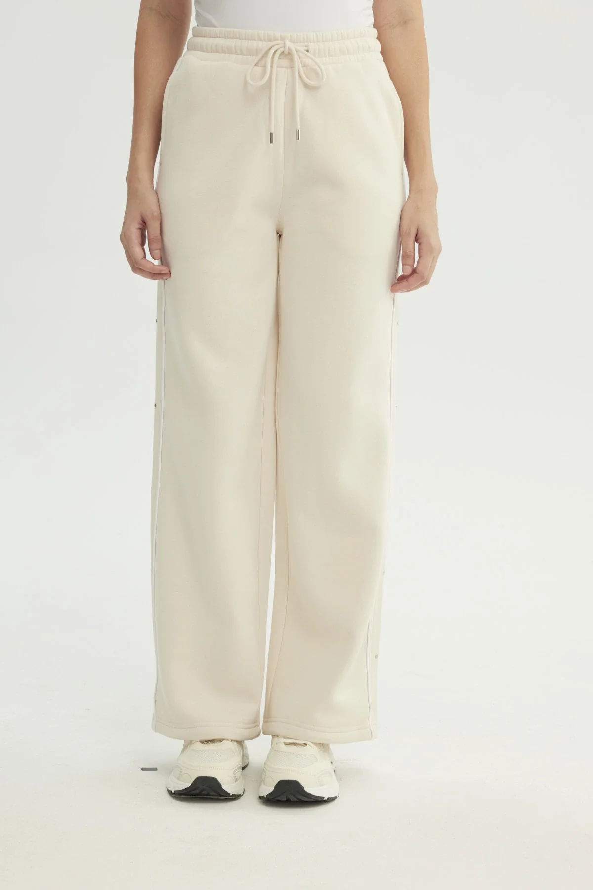 Pantalón Buzo Mujer Wide Leg Beige Claro