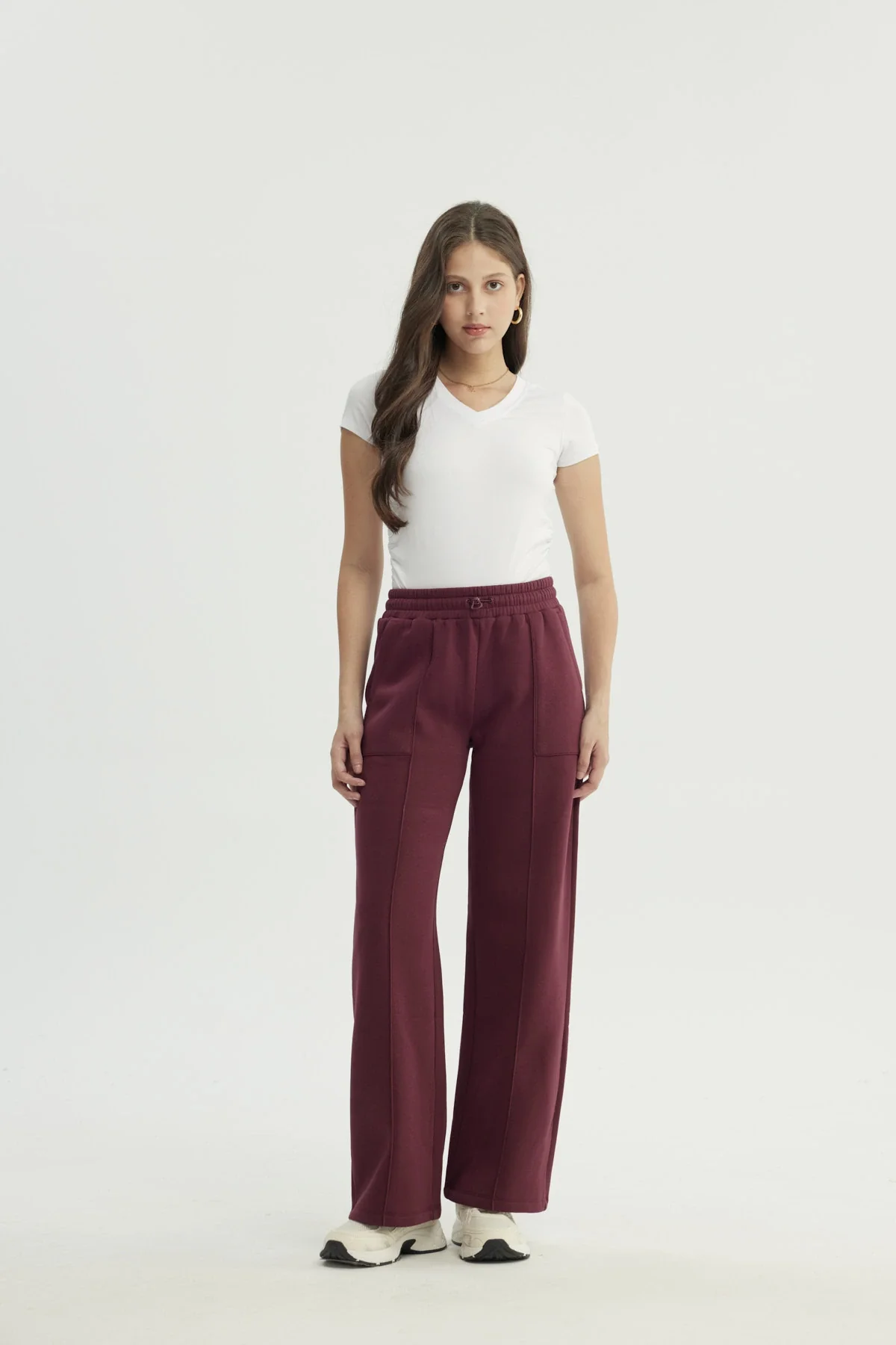 Pantalón Buzo Mujer Wide Leg Burdeo - Image 4