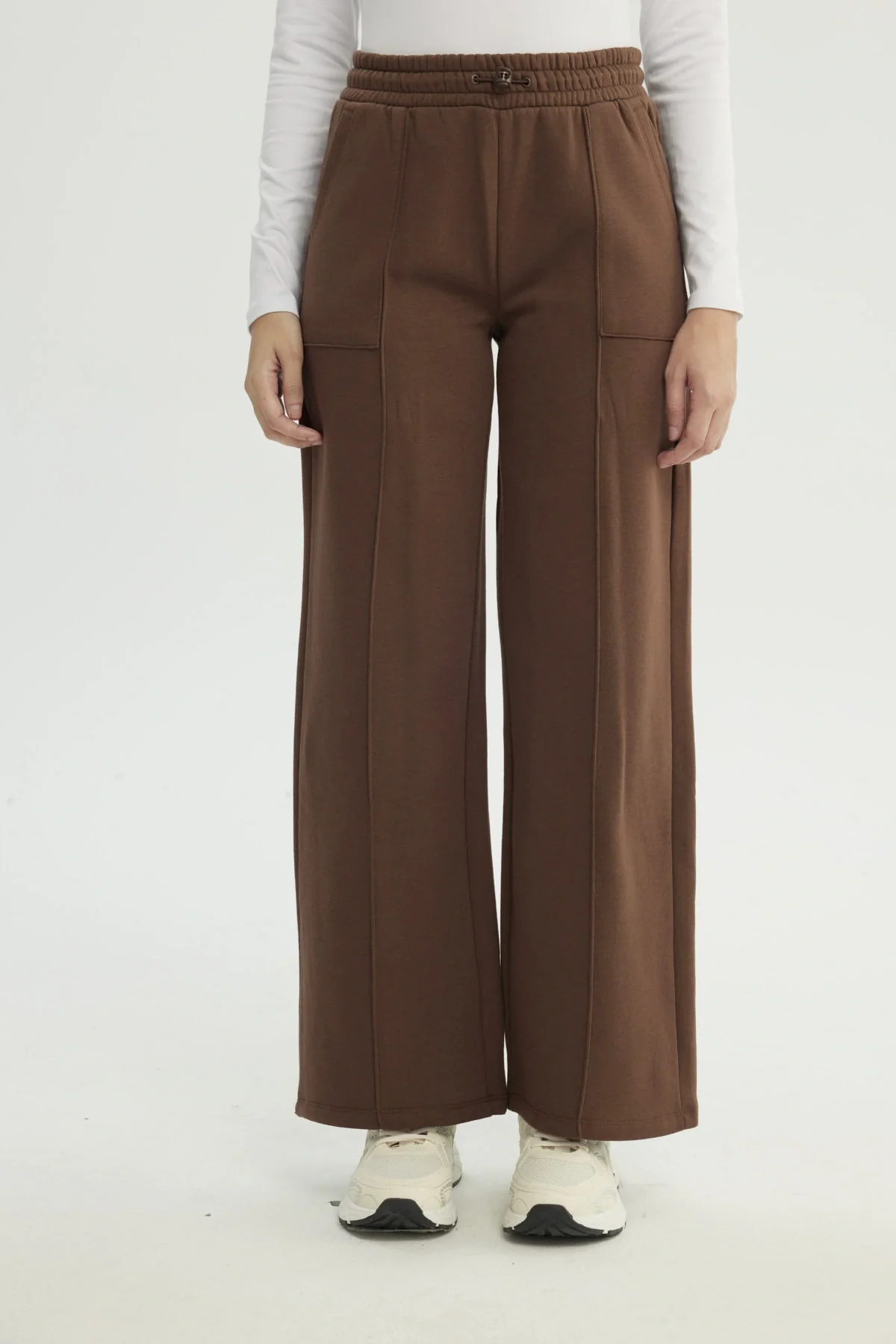Pantalón Buzo Mujer Wide Leg Café