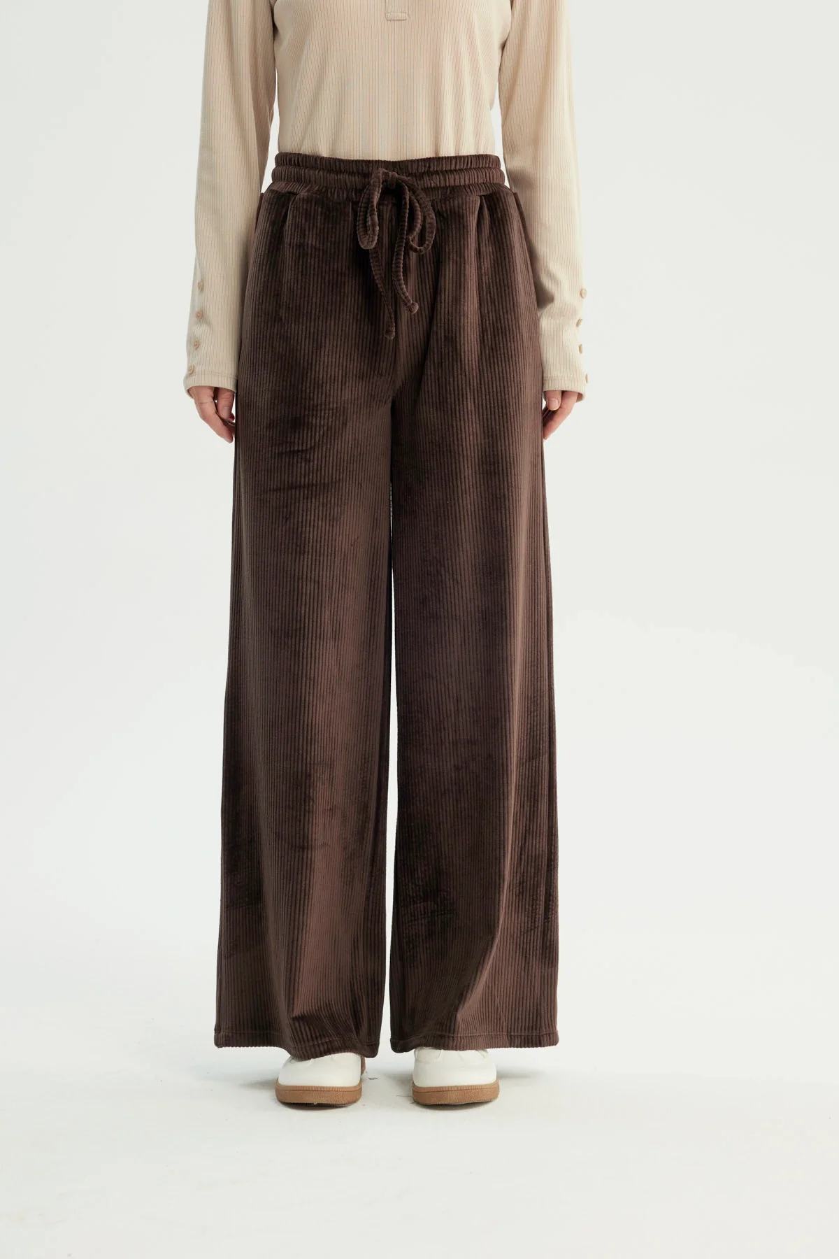Pantalón Buzo Mujer Wide Leg Chocolate