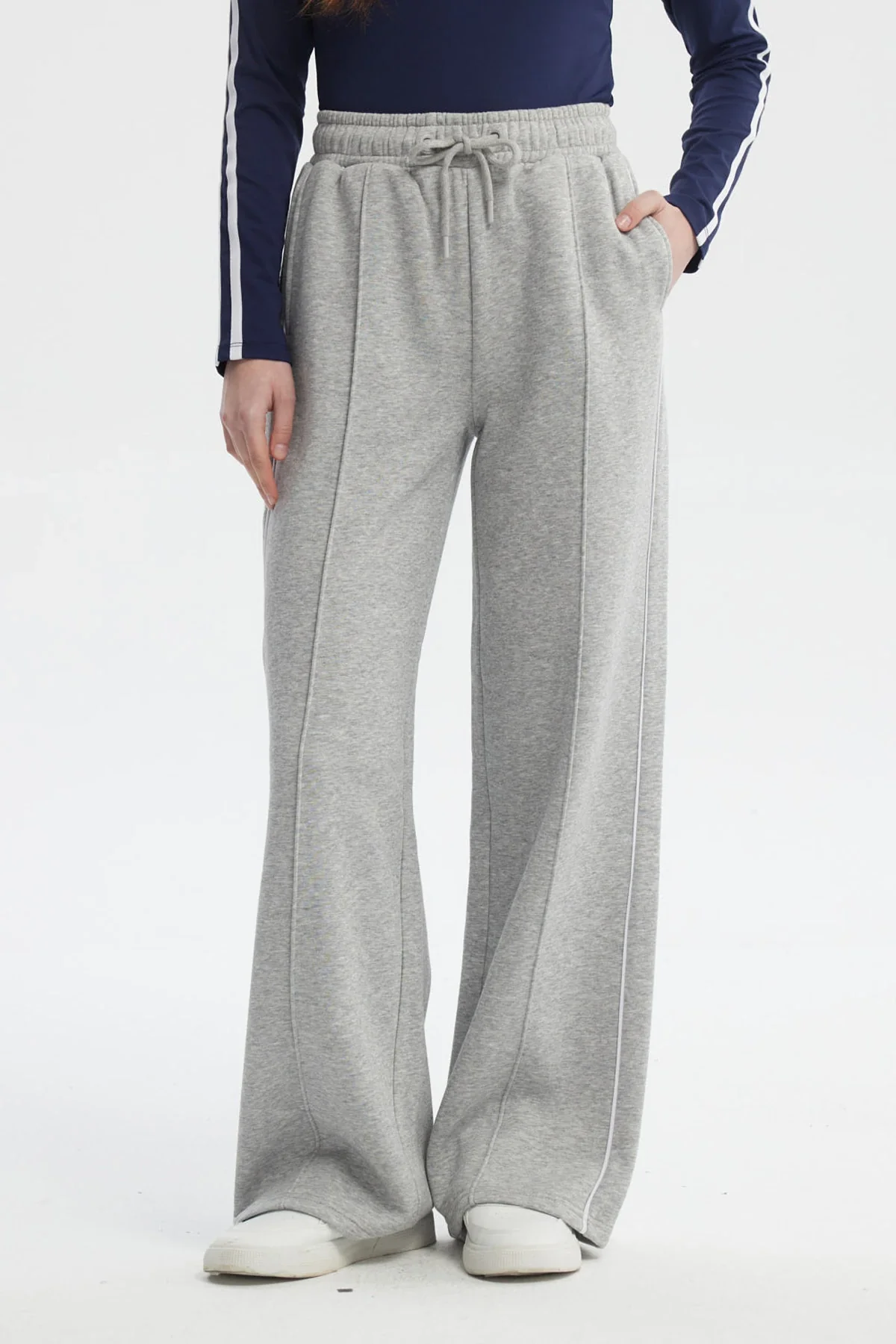 Pantalón Buzo Mujer Wide Leg Gris Melange