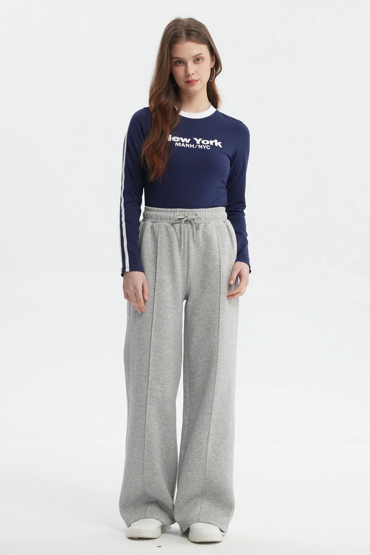 Pantalón Buzo Mujer Wide Leg Gris Melange - Image 4