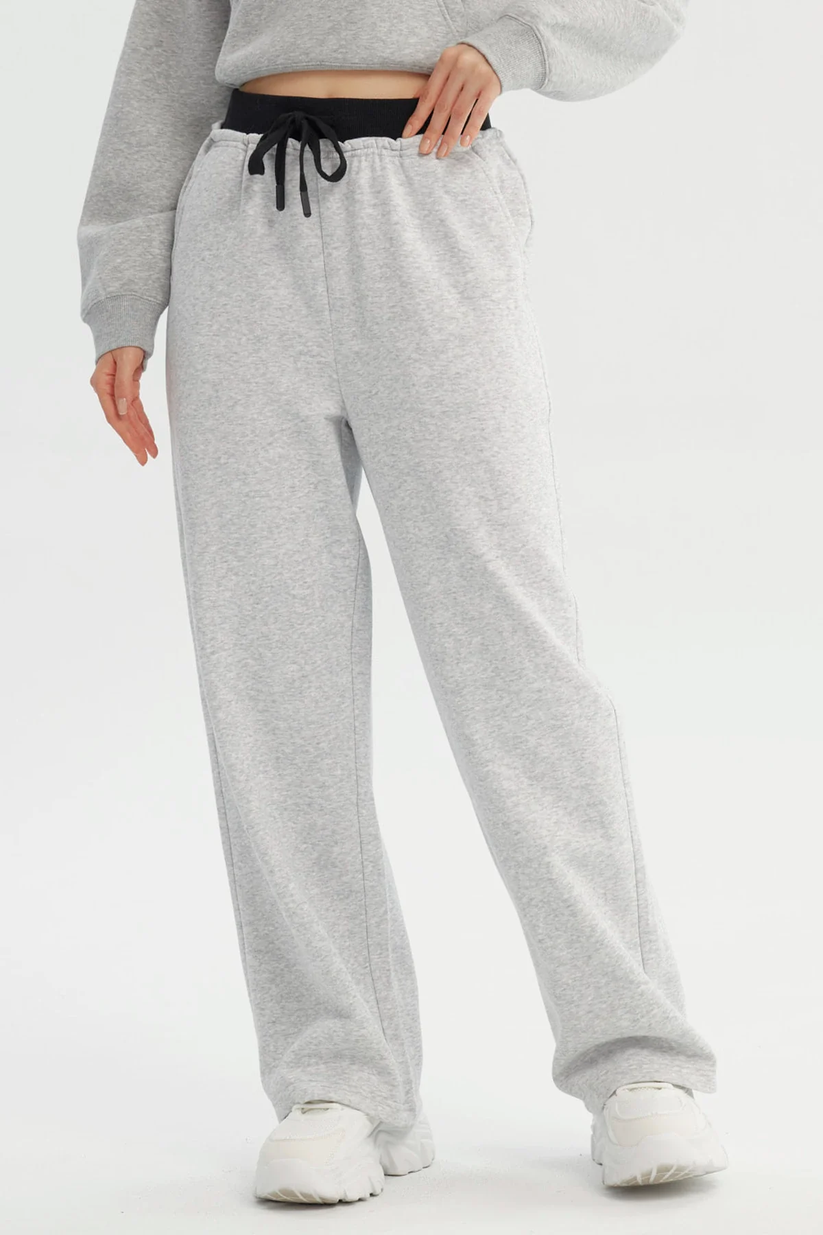 Pantalón Buzo Mujer Wide Leg Gris Melange