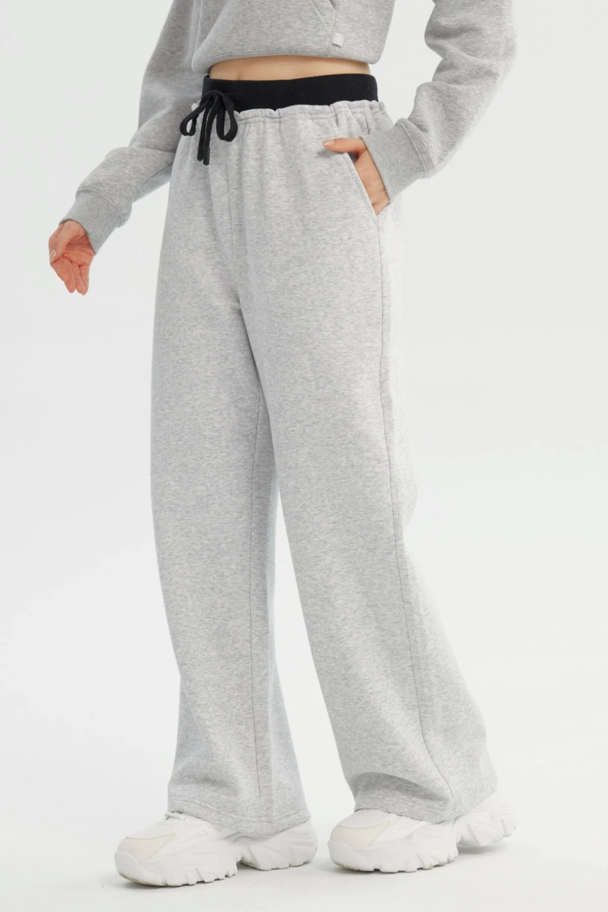 Pantalón Buzo Mujer Wide Leg Gris Melange - Image 2
