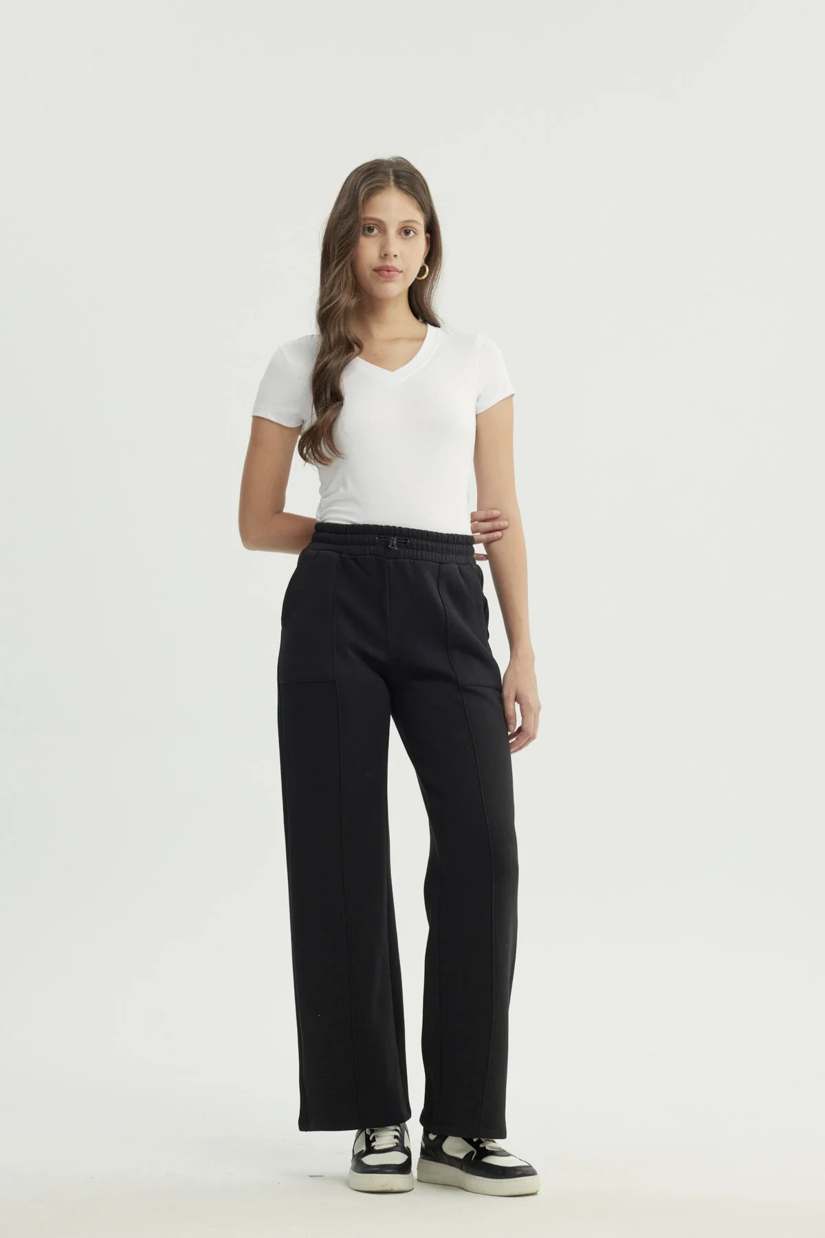 Pantalón Buzo Mujer Wide Leg Negro - Image 4