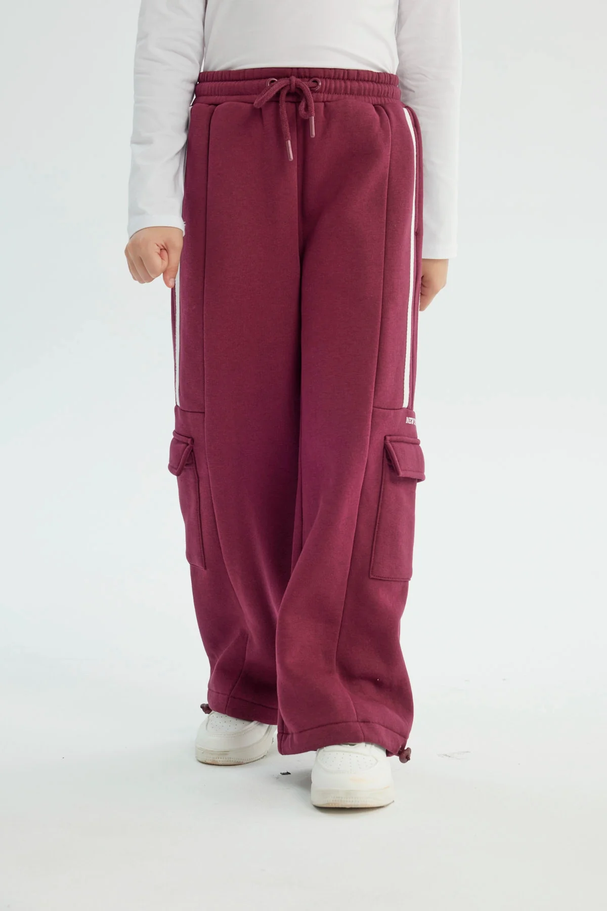 Pantalón Buzo Niña Wide Leg Burdeo