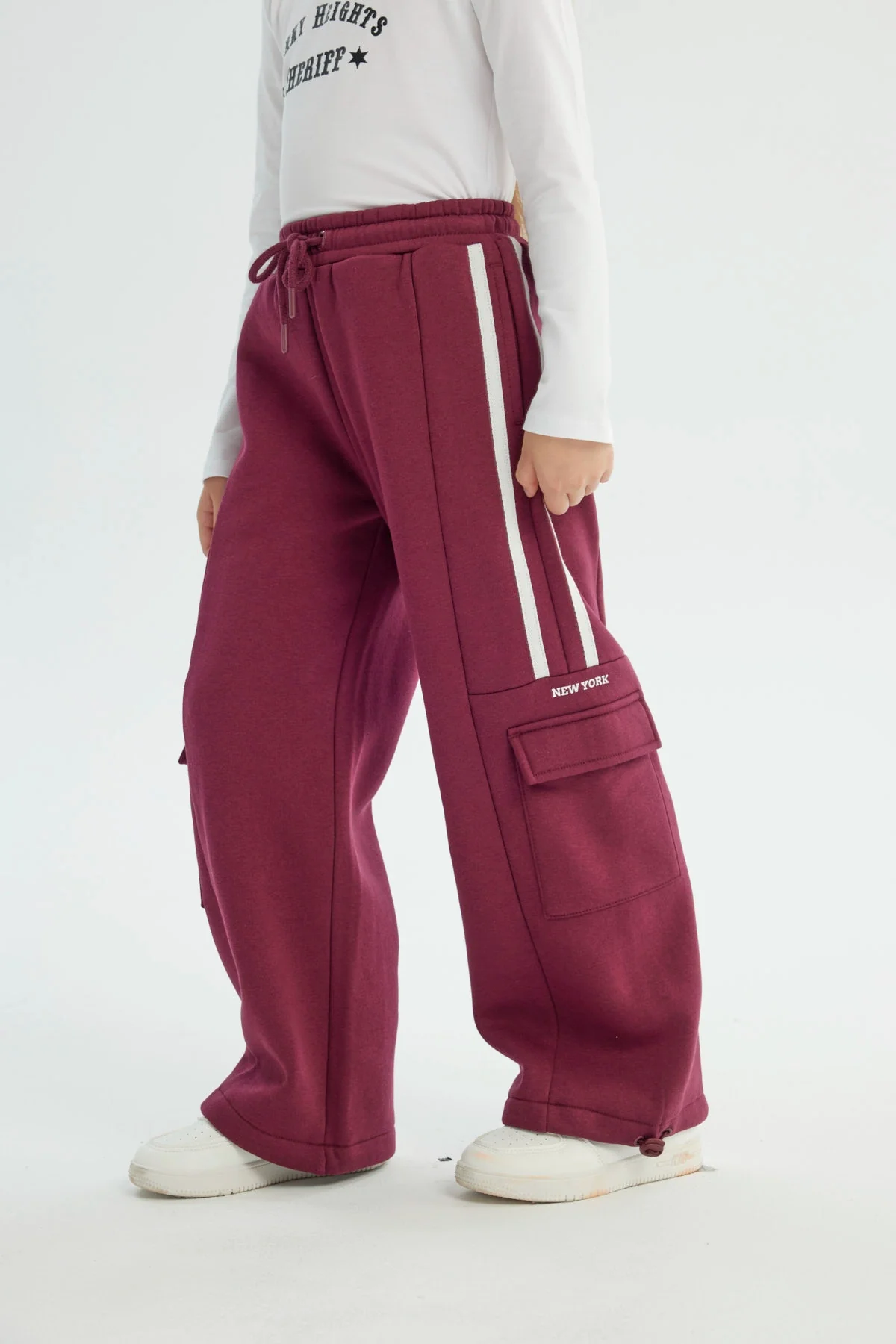 Pantalón Buzo Niña Wide Leg Burdeo - Image 2
