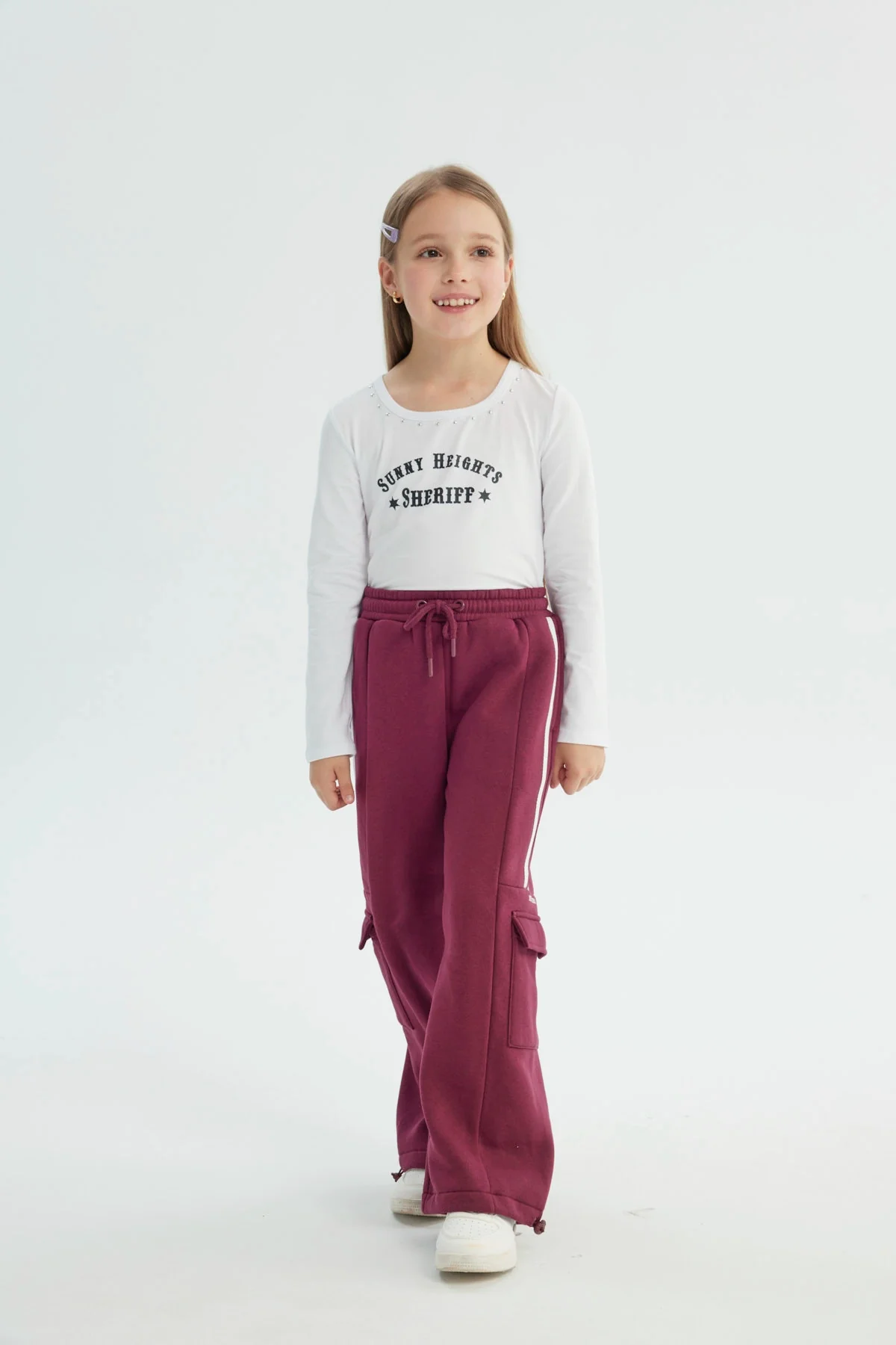 Pantalón Buzo Niña Wide Leg Burdeo - Image 4
