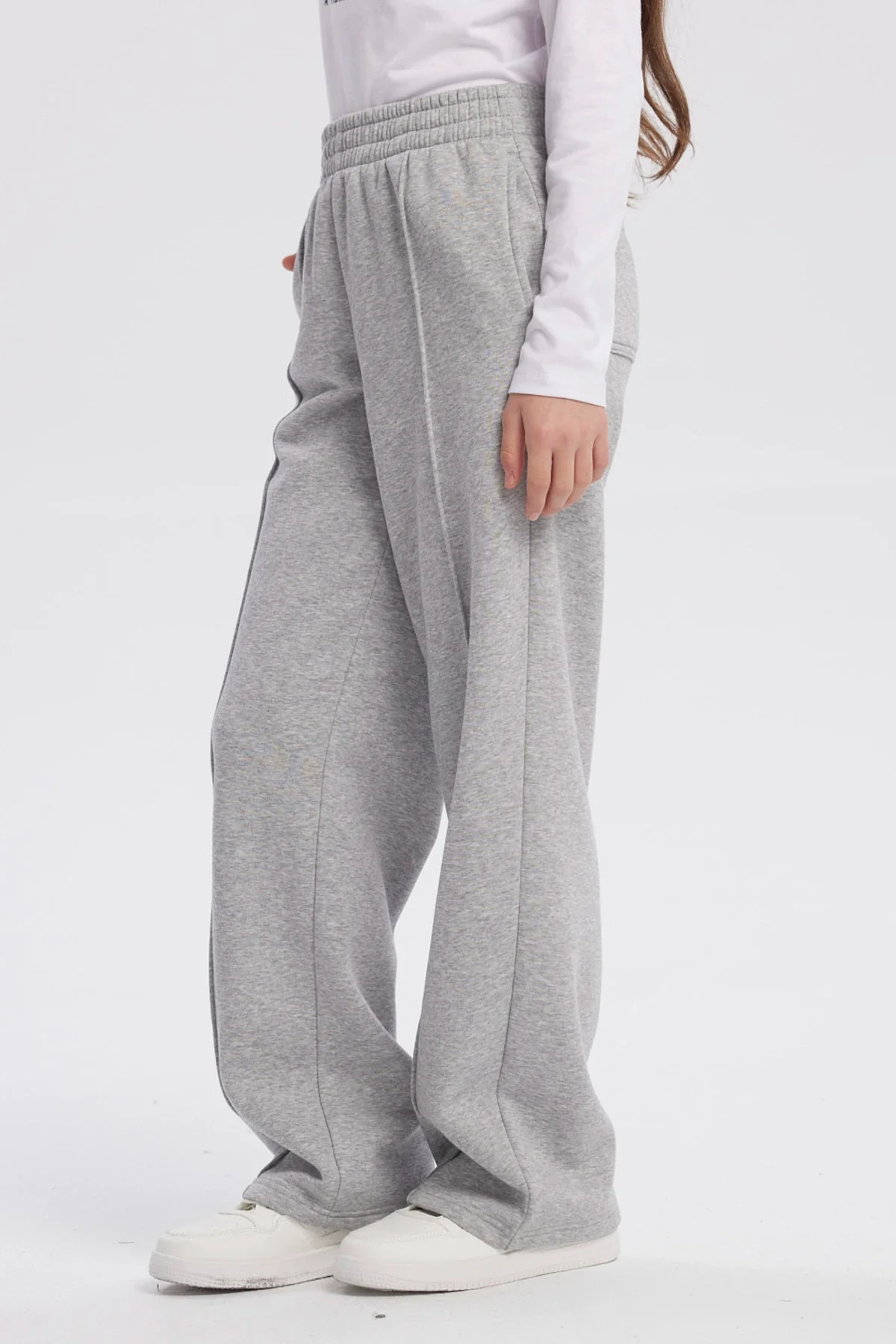 Pantalón Buzo Niña Wide Leg Gris Melange - Image 2