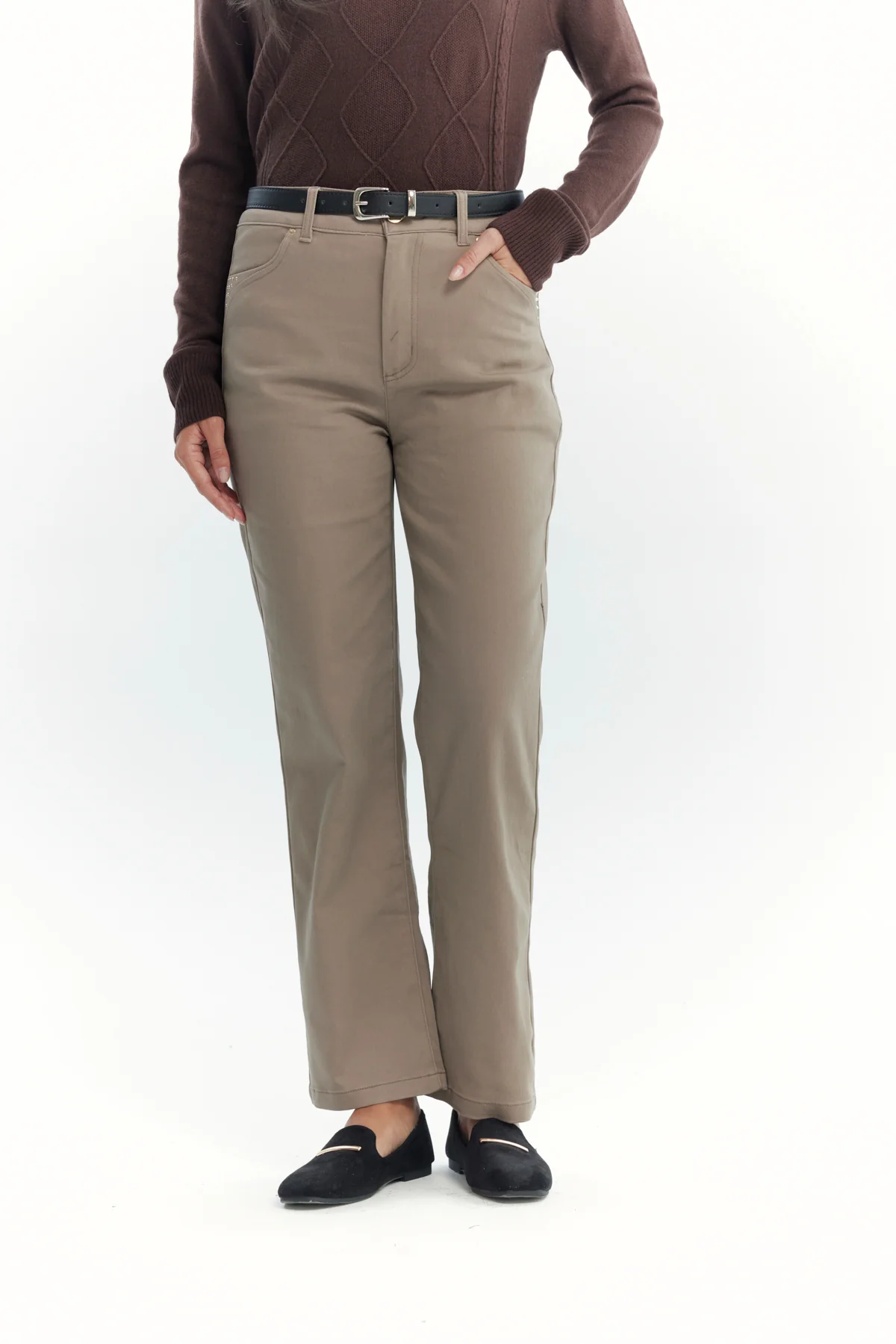 Pantalón Mujer Calce Recto Beige
