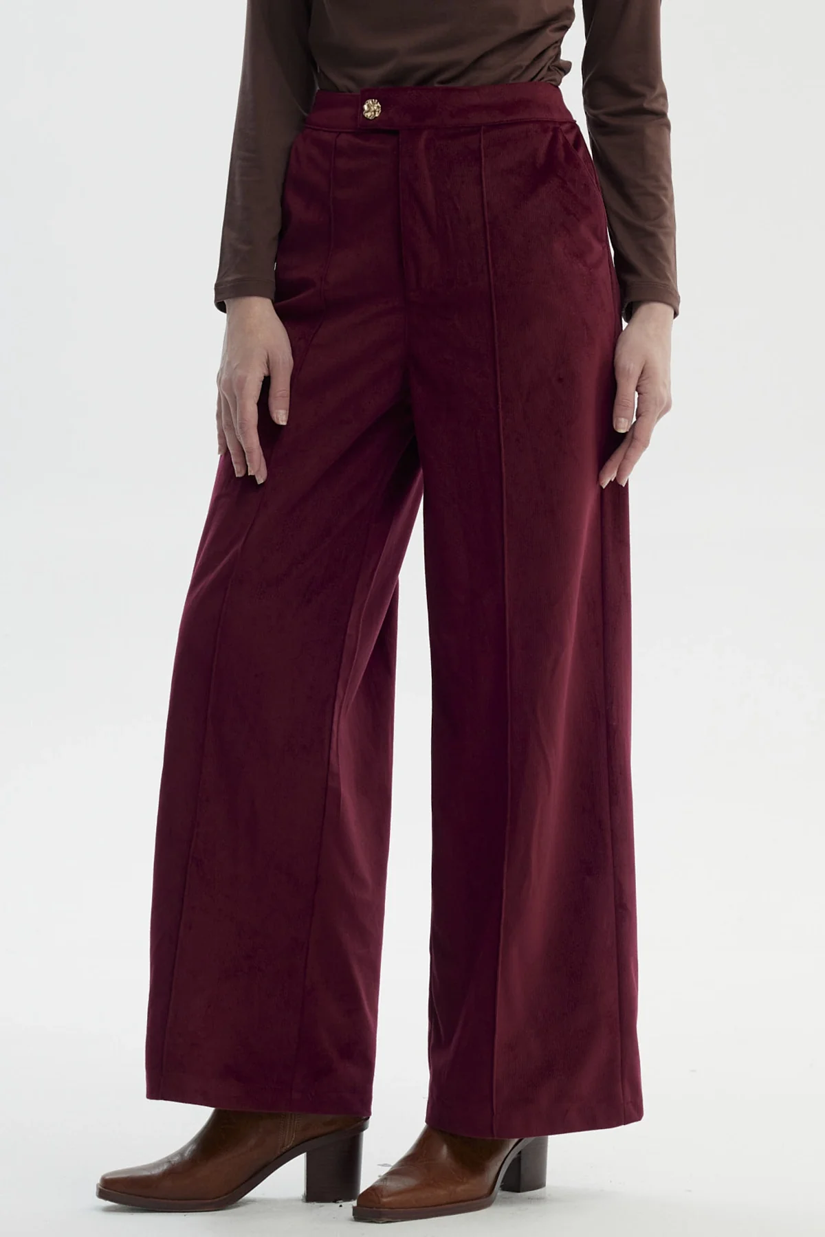 Pantalón Mujer Cotelé Botón Burdeo - Image 2