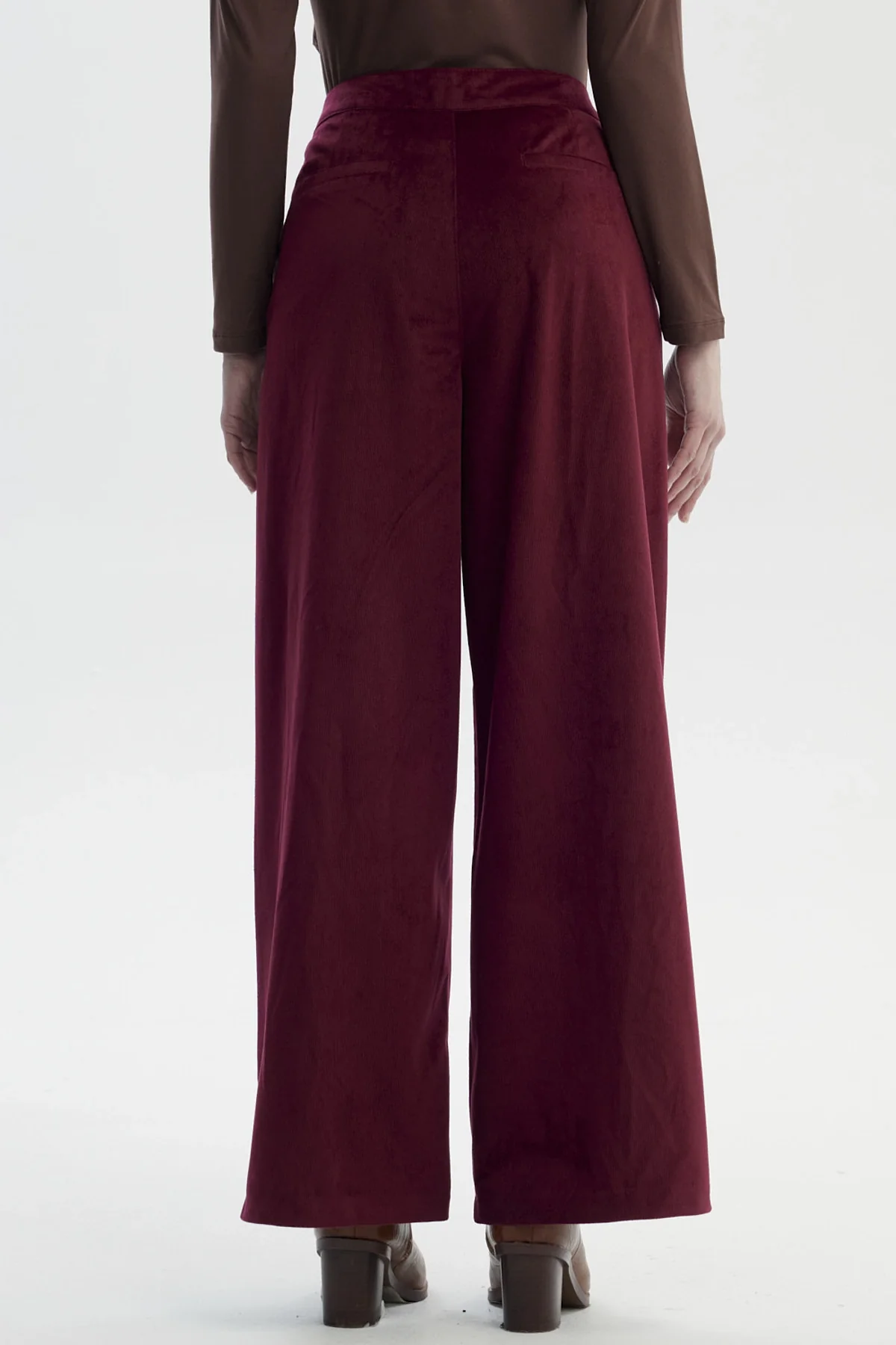 Pantalón Mujer Cotelé Botón Burdeo - Image 3