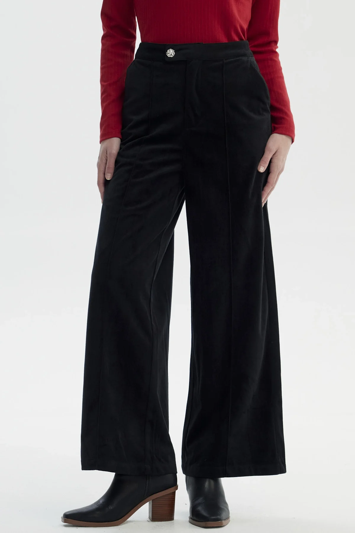 Pantalón Mujer Cotelé Botón Negro