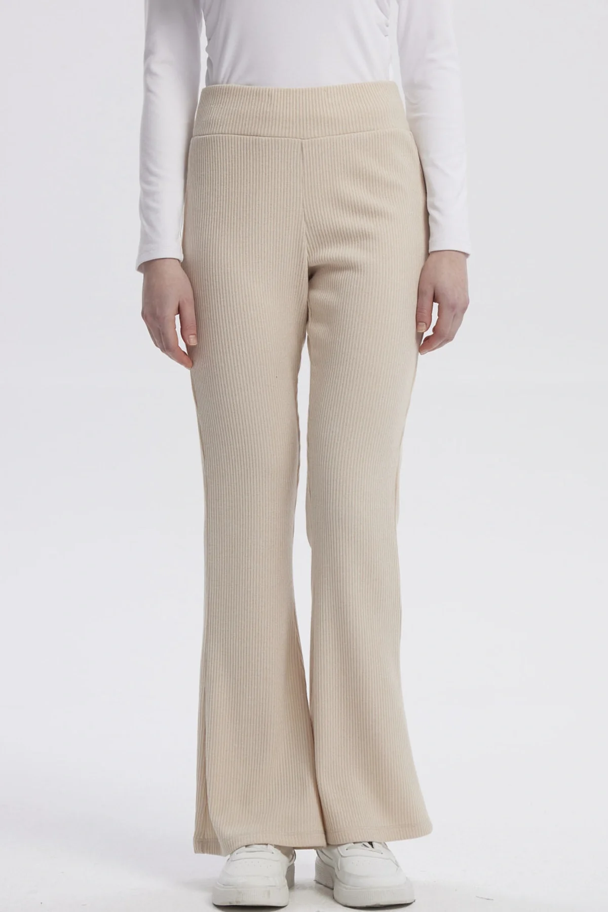 Pantalón Mujer Flare Rib Beige