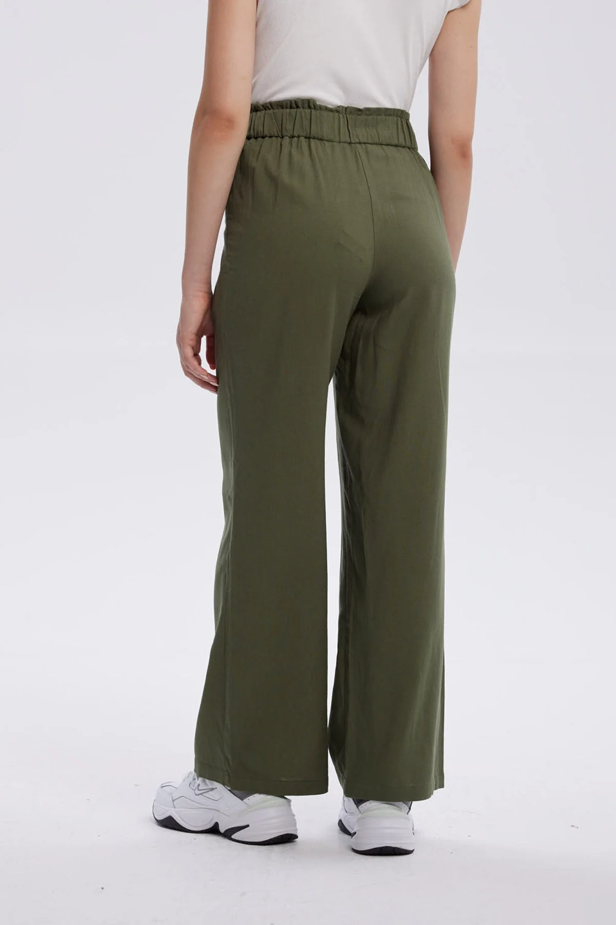 Pantalón Mujer Lino Amarra En Cintura Verde Musgo - Image 3