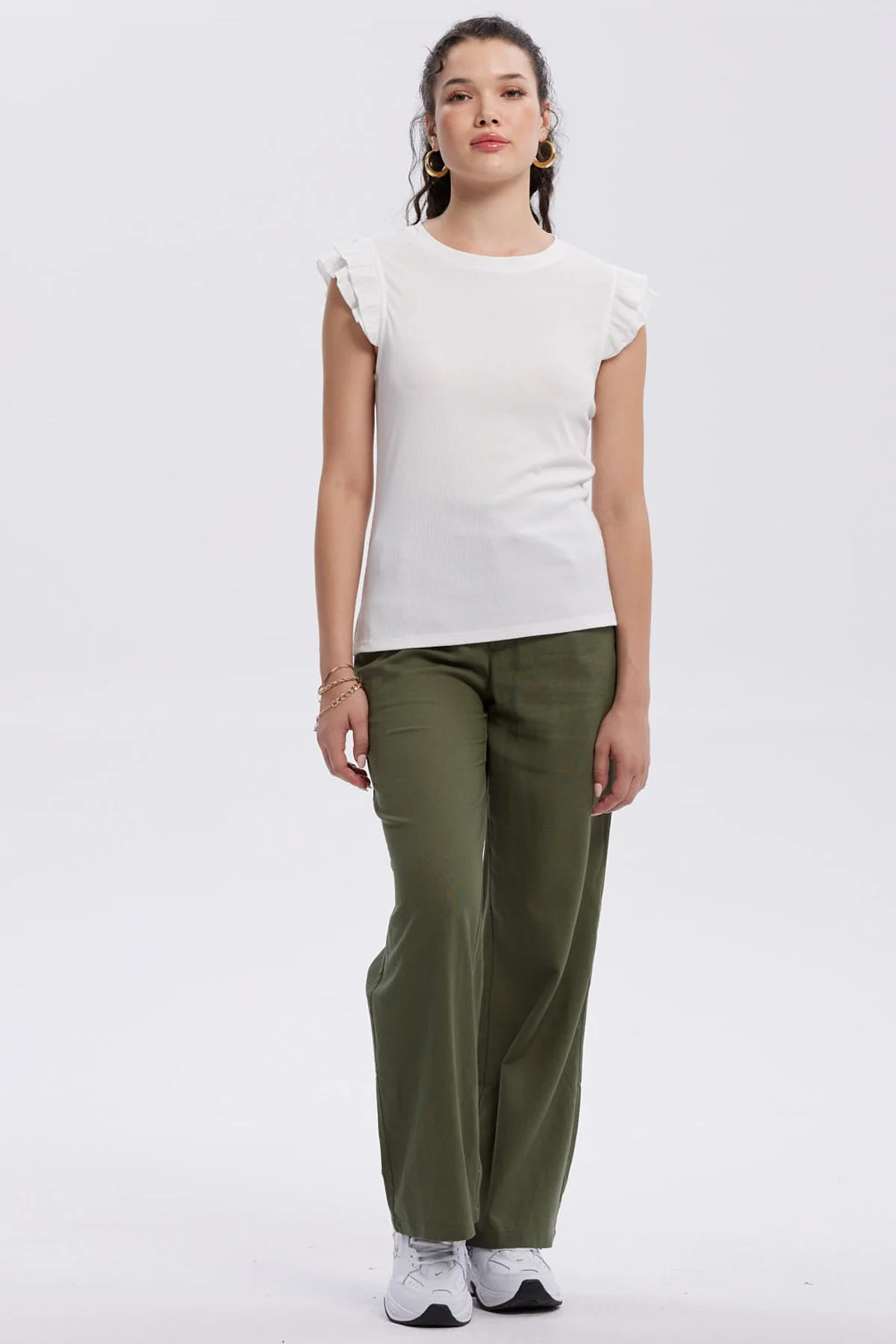 Pantalón Mujer Lino Amarra En Cintura Verde Musgo - Image 4