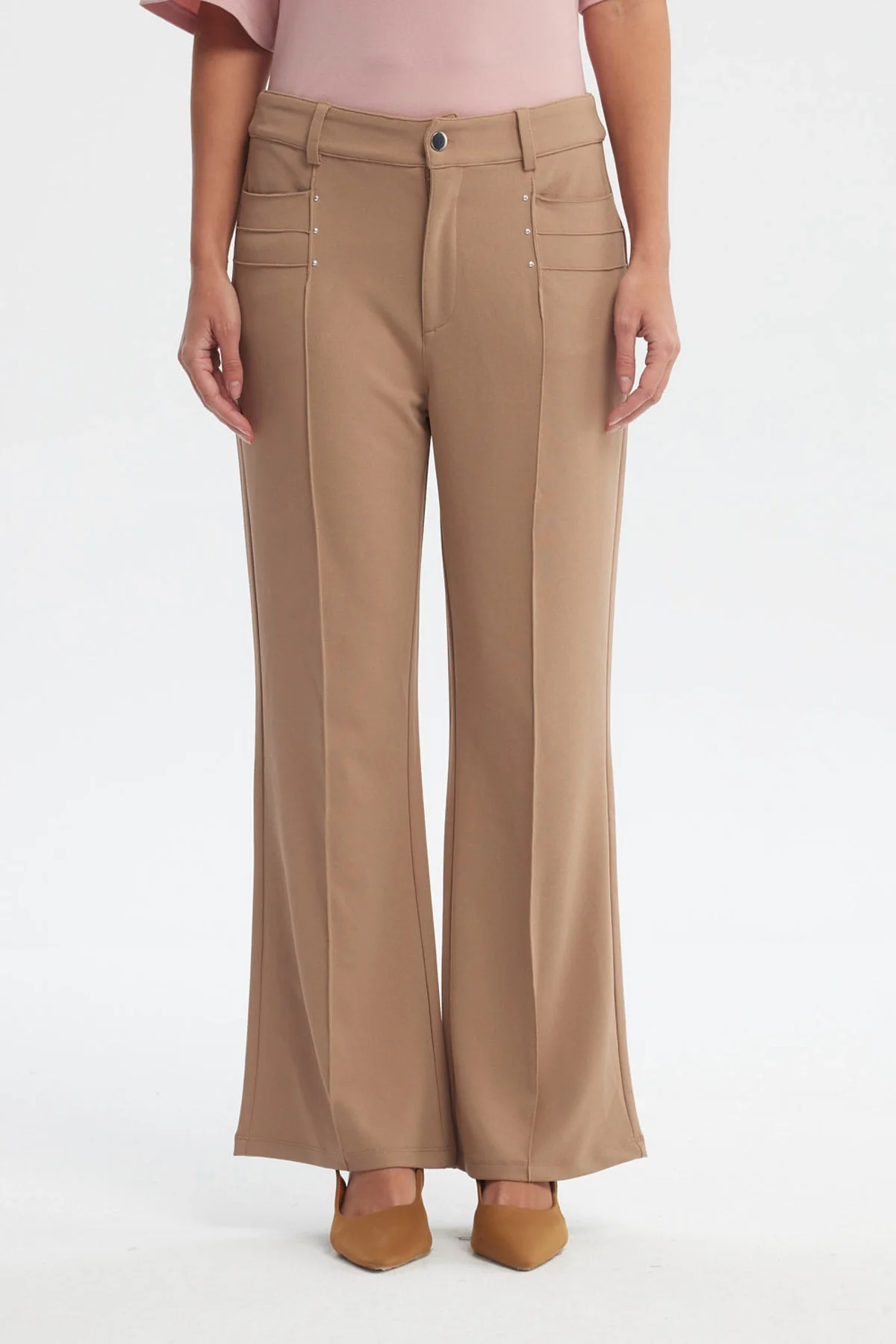 Pantalón Mujer Liso Largo Café Claro
