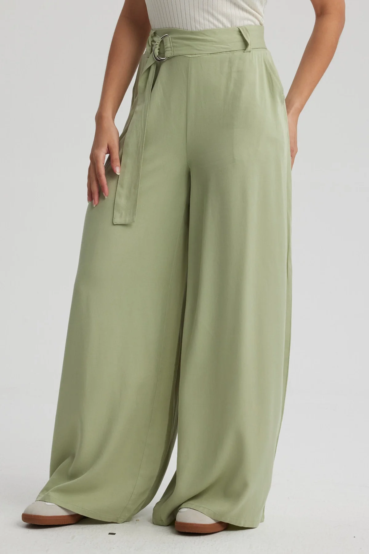 Pantalón Mujer Palazzo Cinturón Verde - Image 2