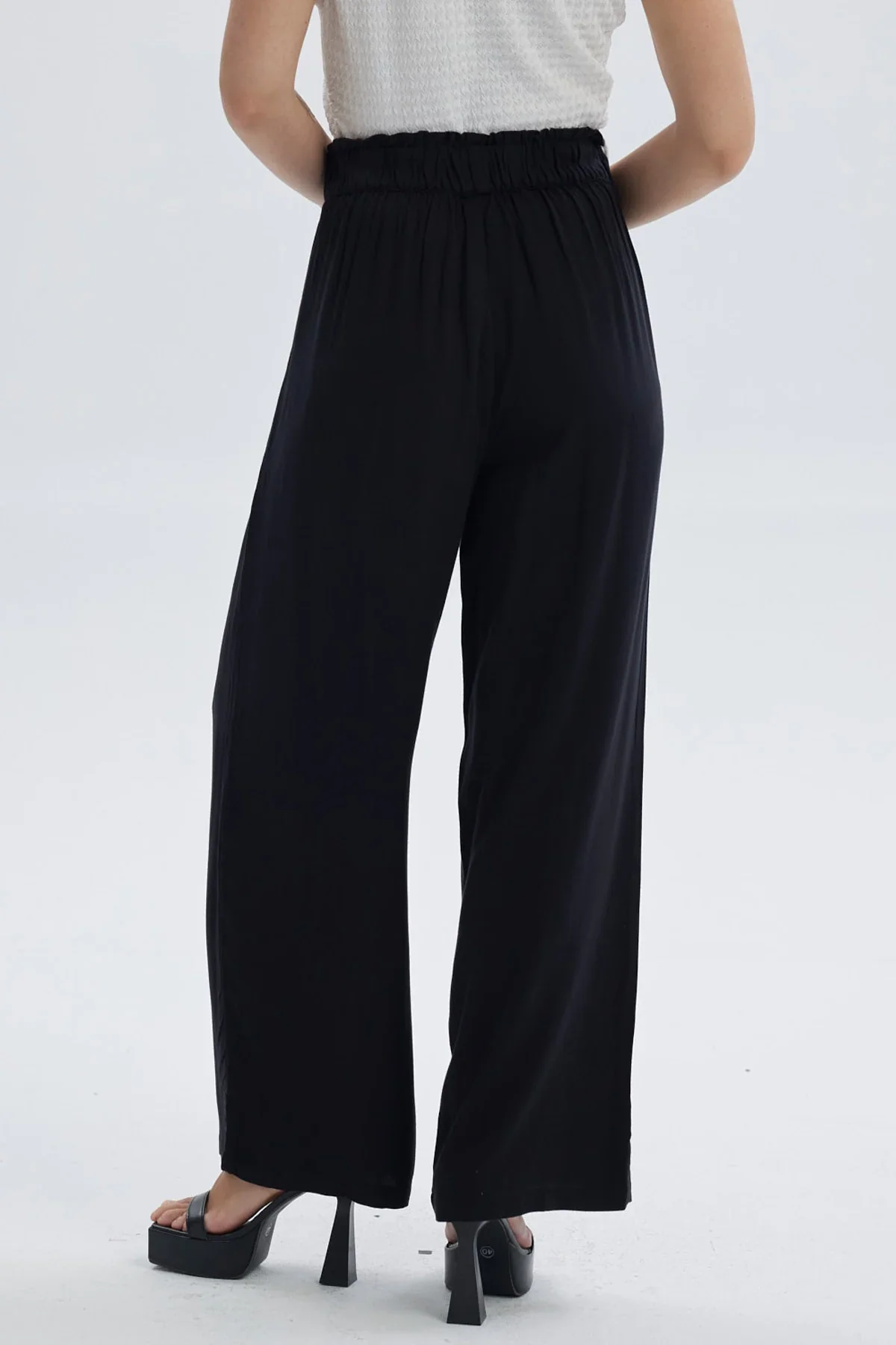 Pantalón Mujer Palazzo Liso Pretina Elasticada Negro - Image 3