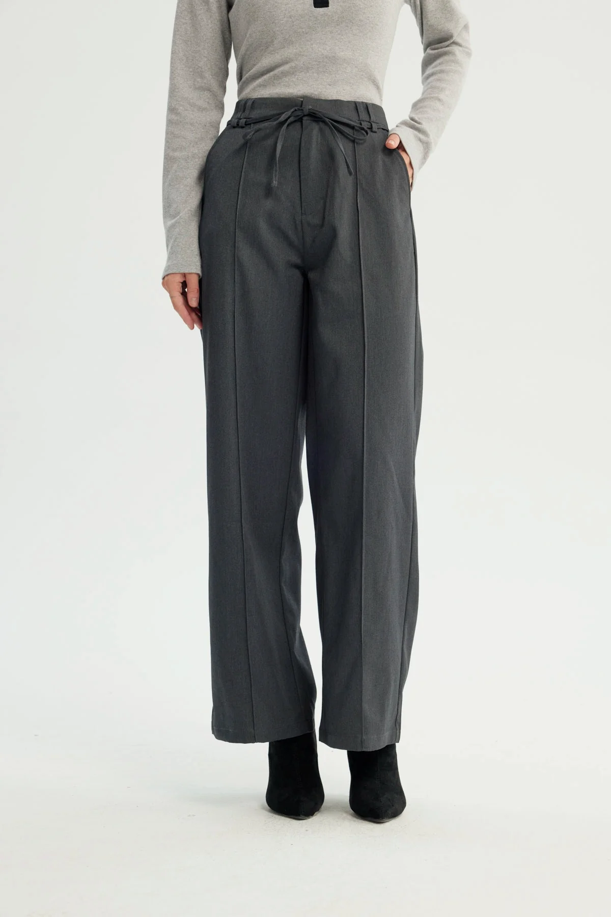 Pantalón Mujer Recto Gris
