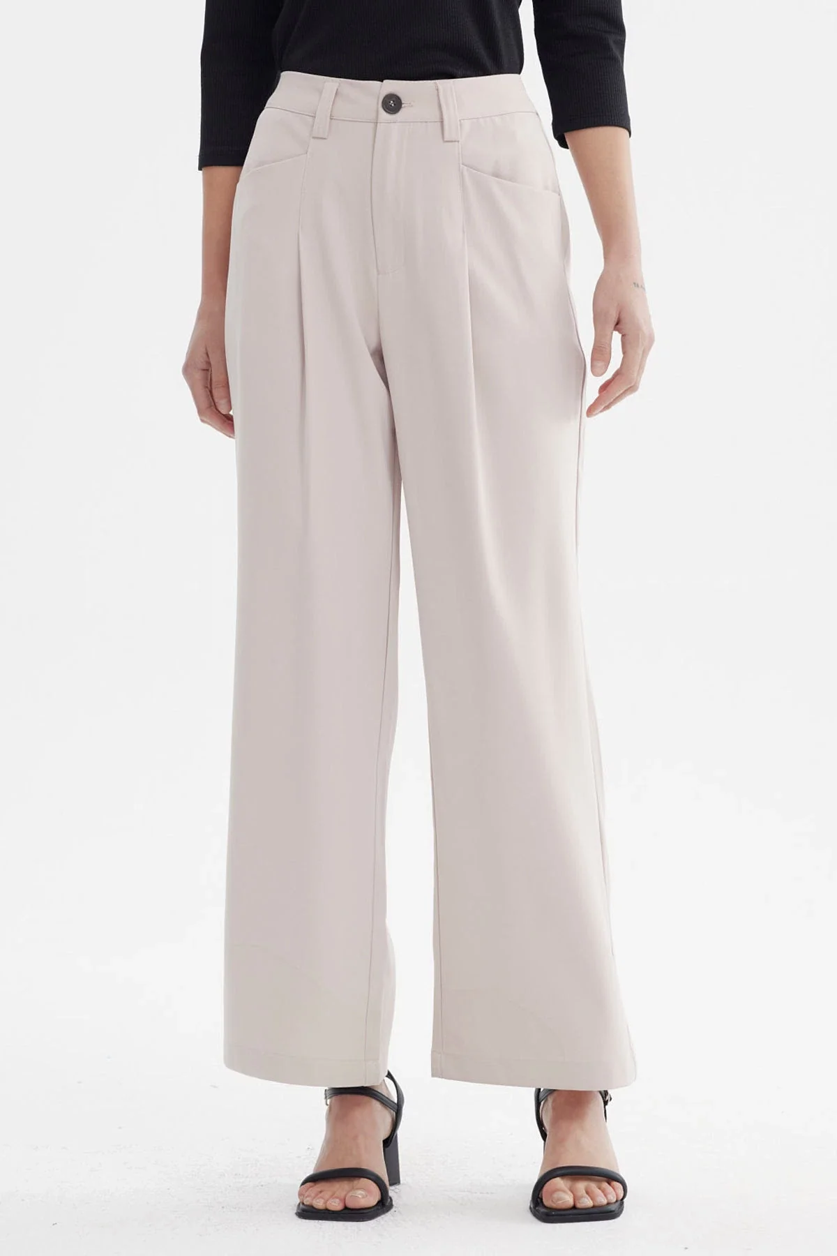 Pantalón Mujer Sastrero Pretina Botón Beige