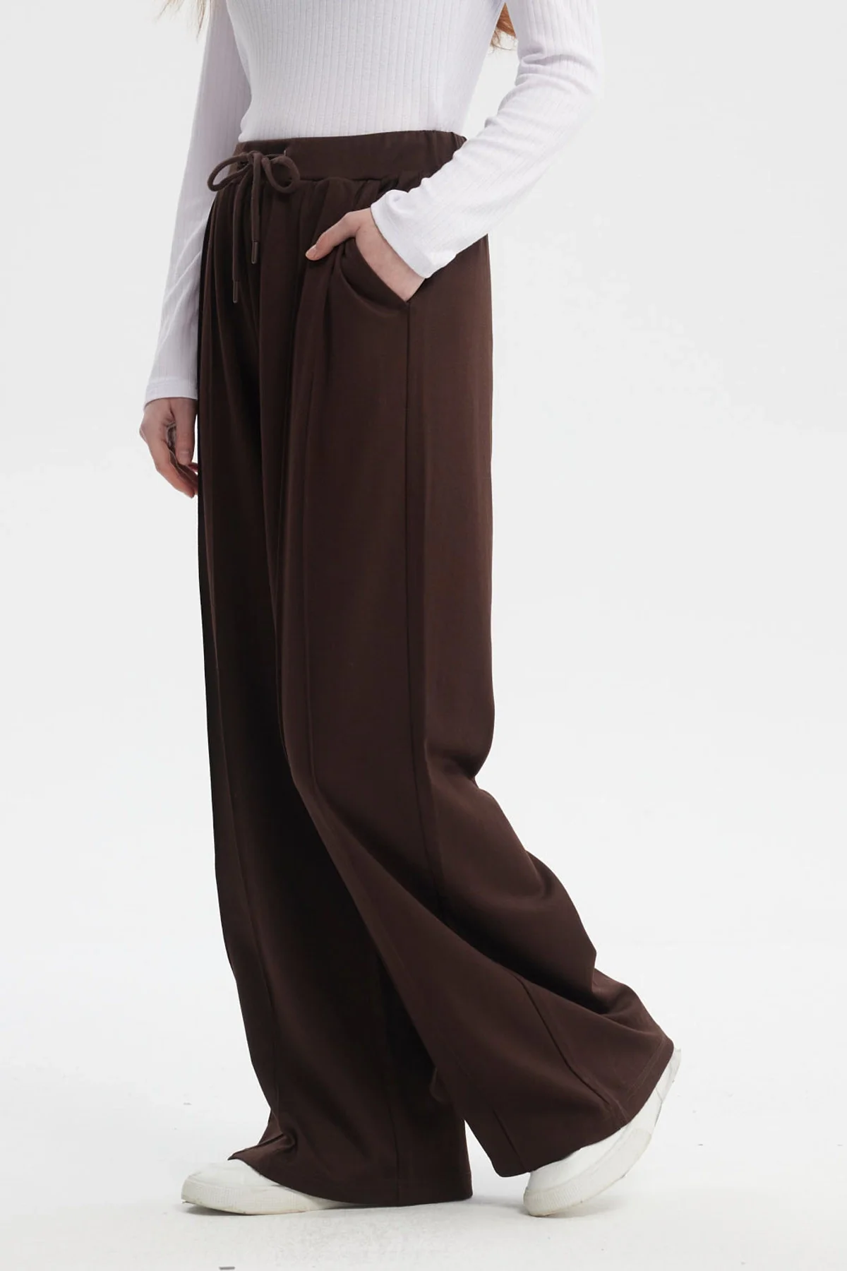 Pantalón Mujer Sastrero Pretina Cordón Café Oscuro - Image 2