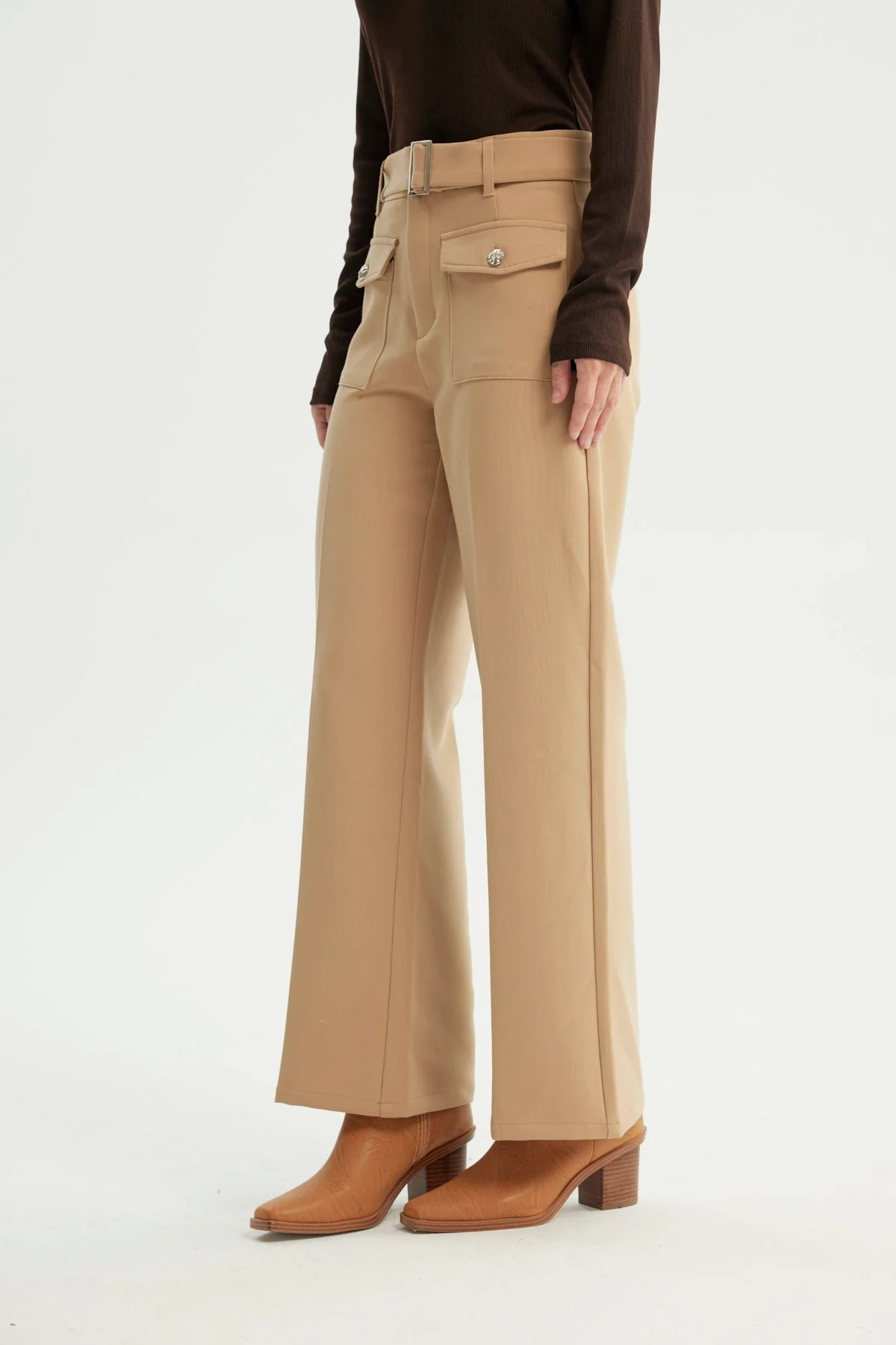 Pantalón Mujer Wide Leg Beige - Image 2