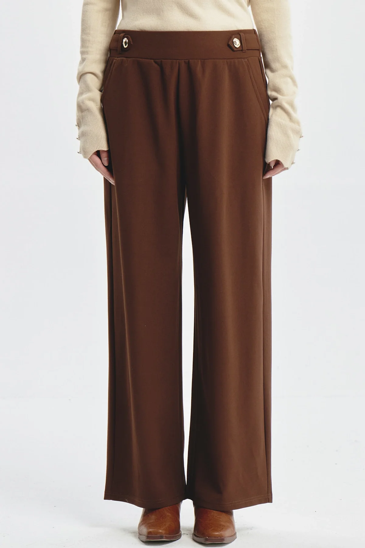 Pantalón Mujer Wide Leg Café