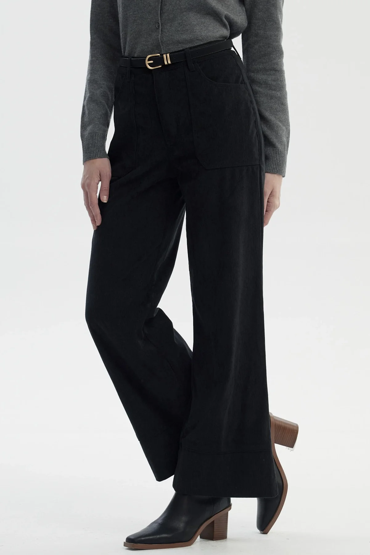 Pantalón Mujer Wide Leg Cotelé Negro - Image 2