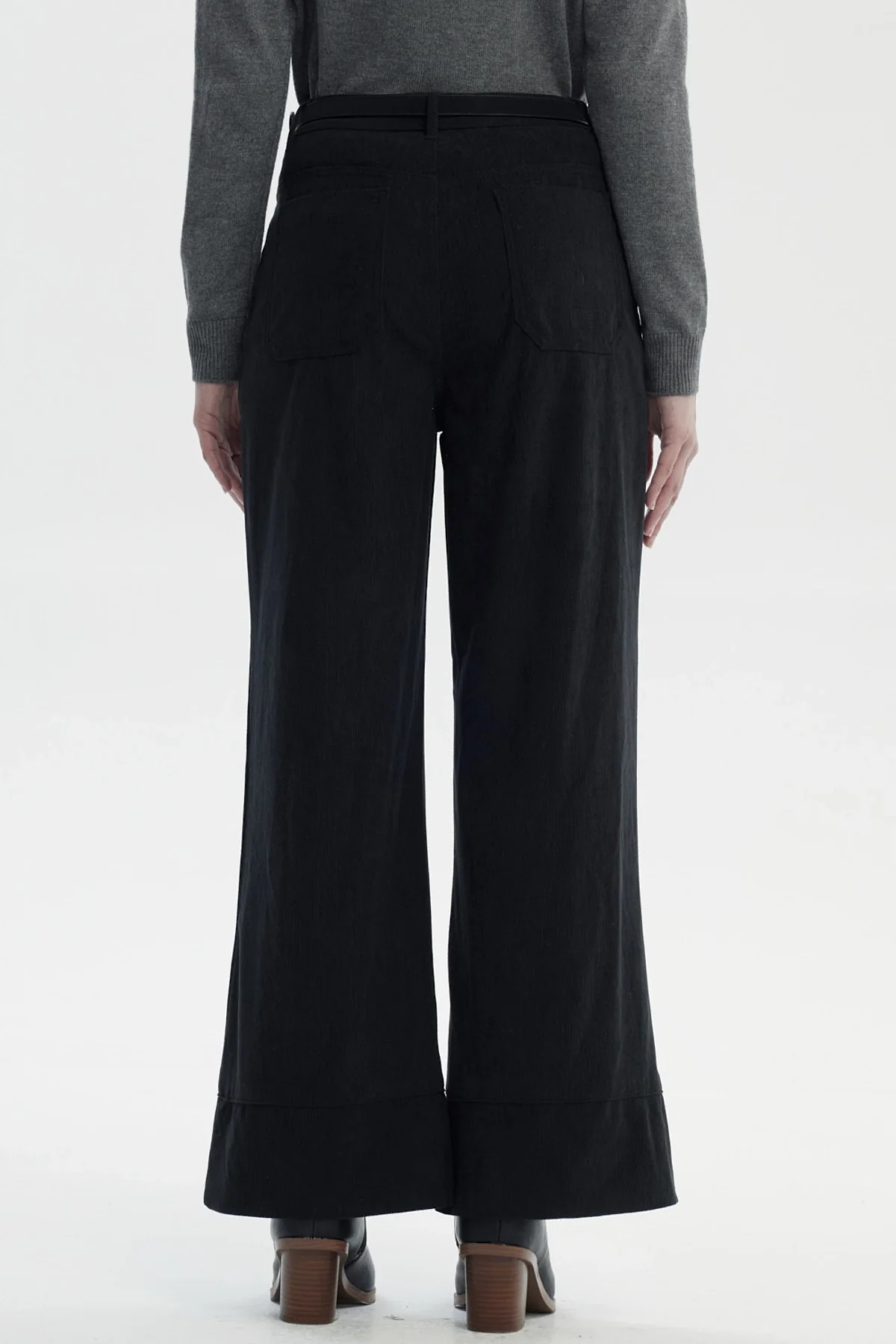 Pantalón Mujer Wide Leg Cotelé Negro - Image 3