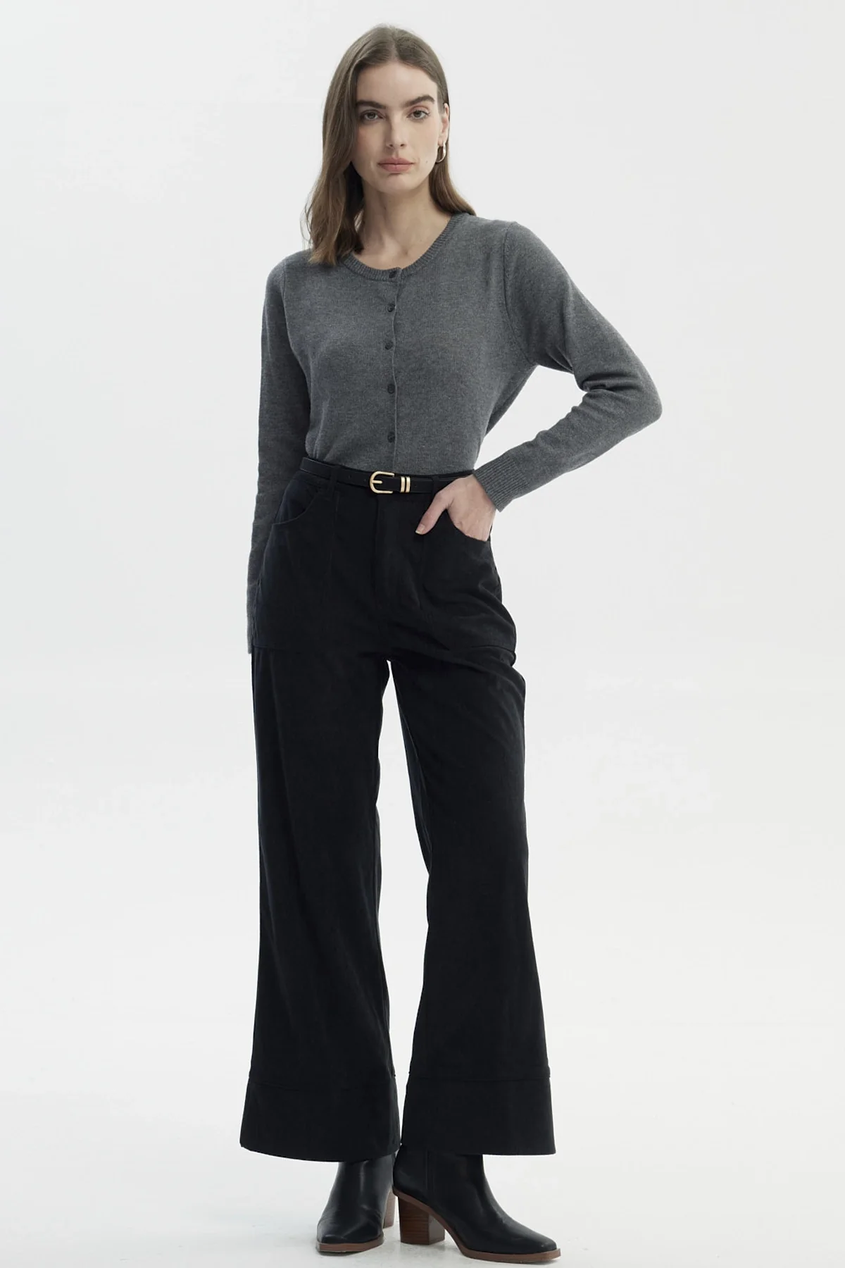 Pantalón Mujer Wide Leg Cotelé Negro - Image 4