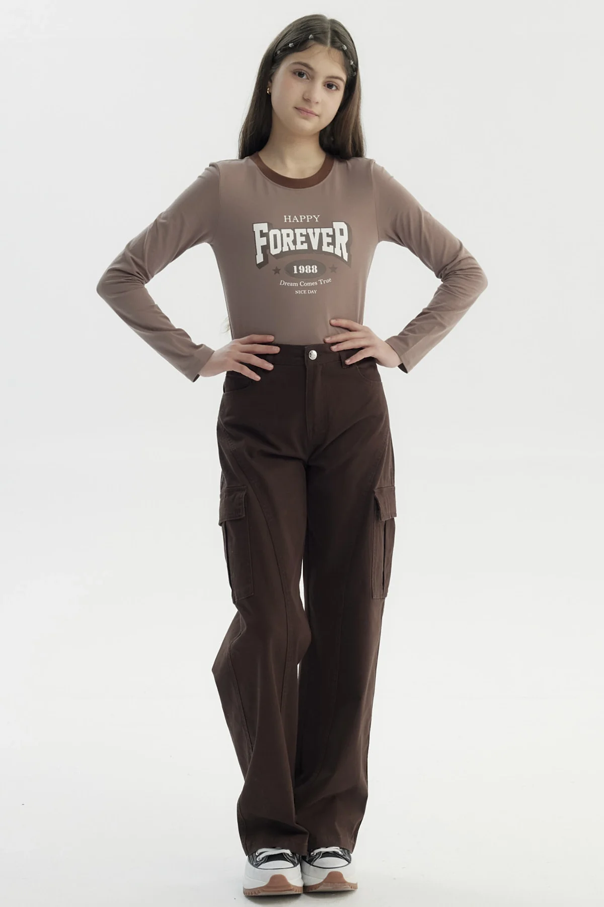 Pantalón Niña Wide Leg Café - Image 4