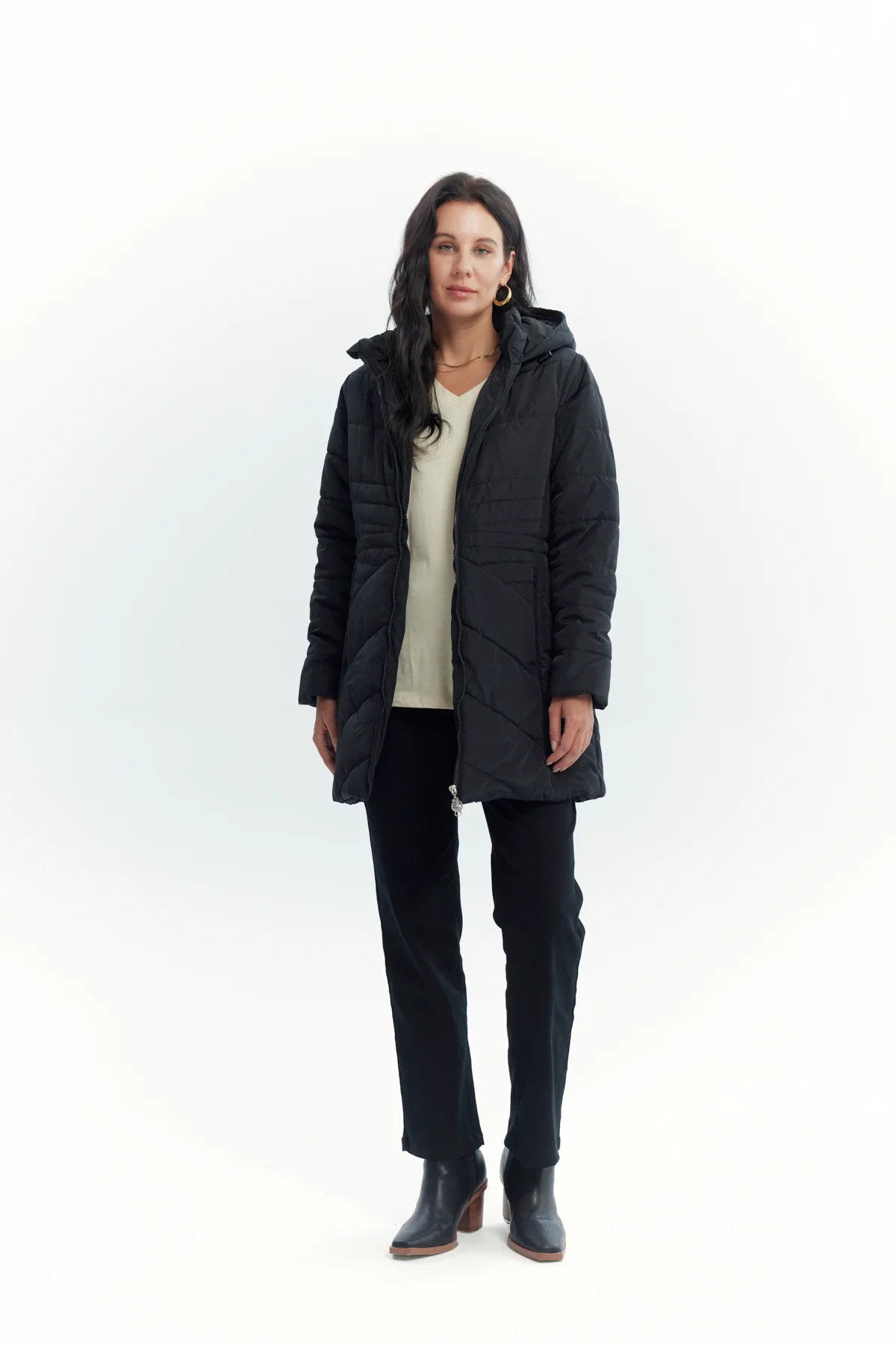 Parka Mujer Con Gorro Corte Negro - Image 4