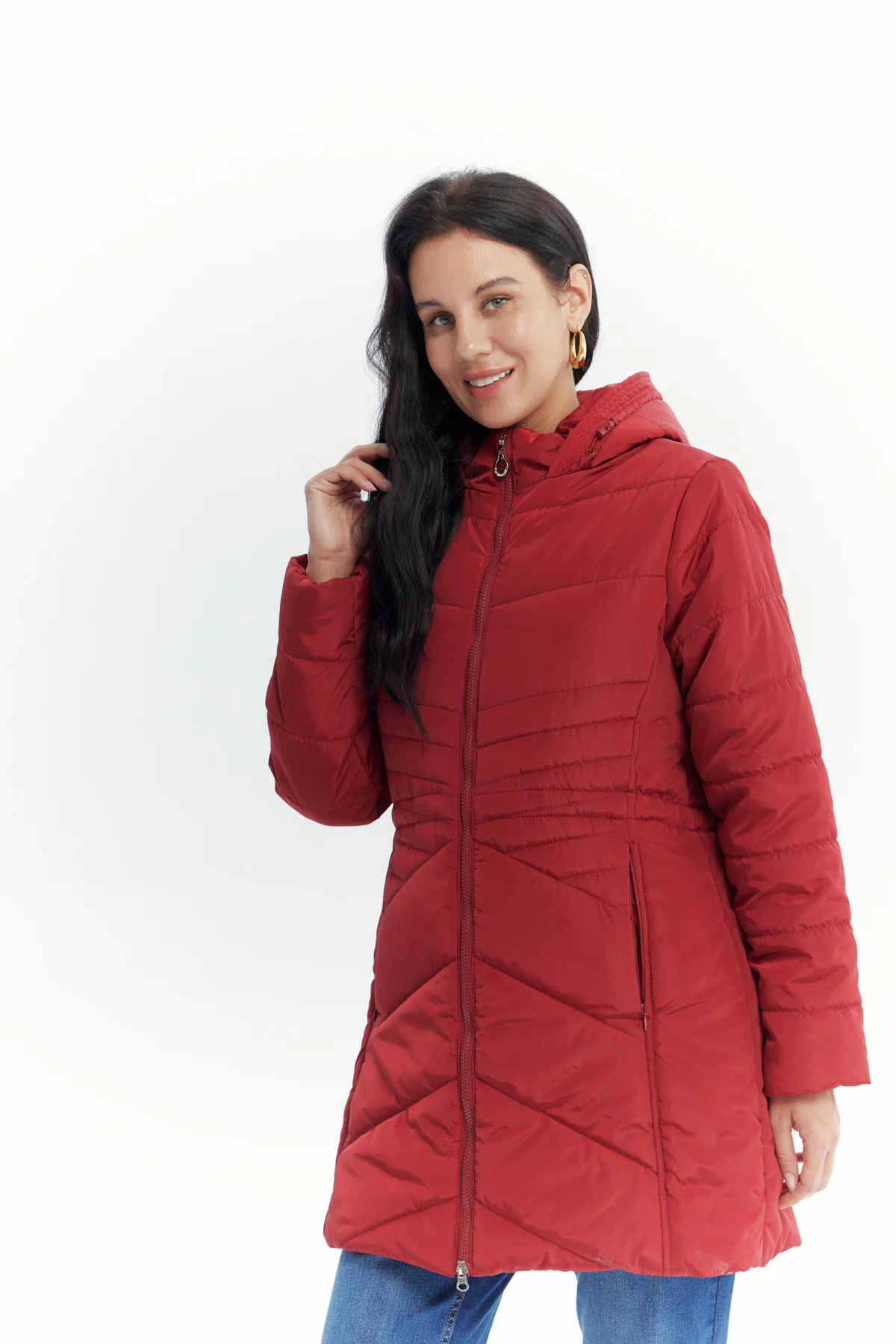 Parka Mujer Con Gorro Corte Rojo Oscuro - Image 2