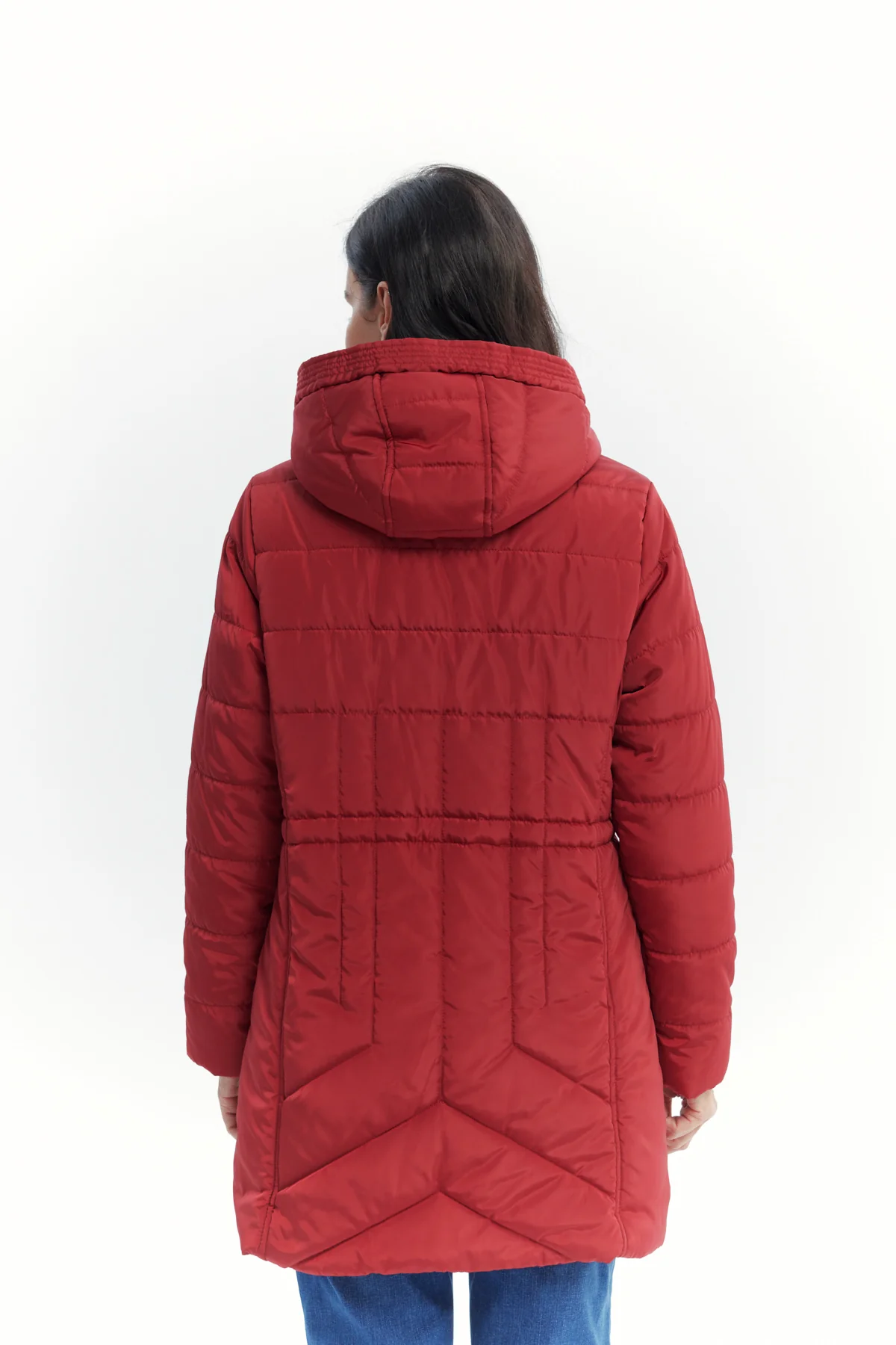 Parka Mujer Con Gorro Corte Rojo Oscuro - Image 3