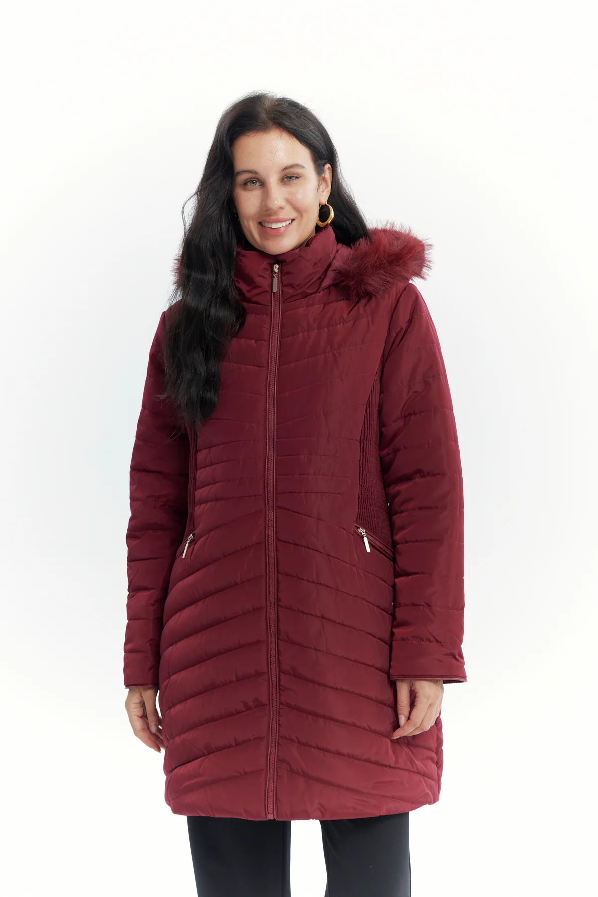 Parka Mujer Full Zipper Rojo Oscuro